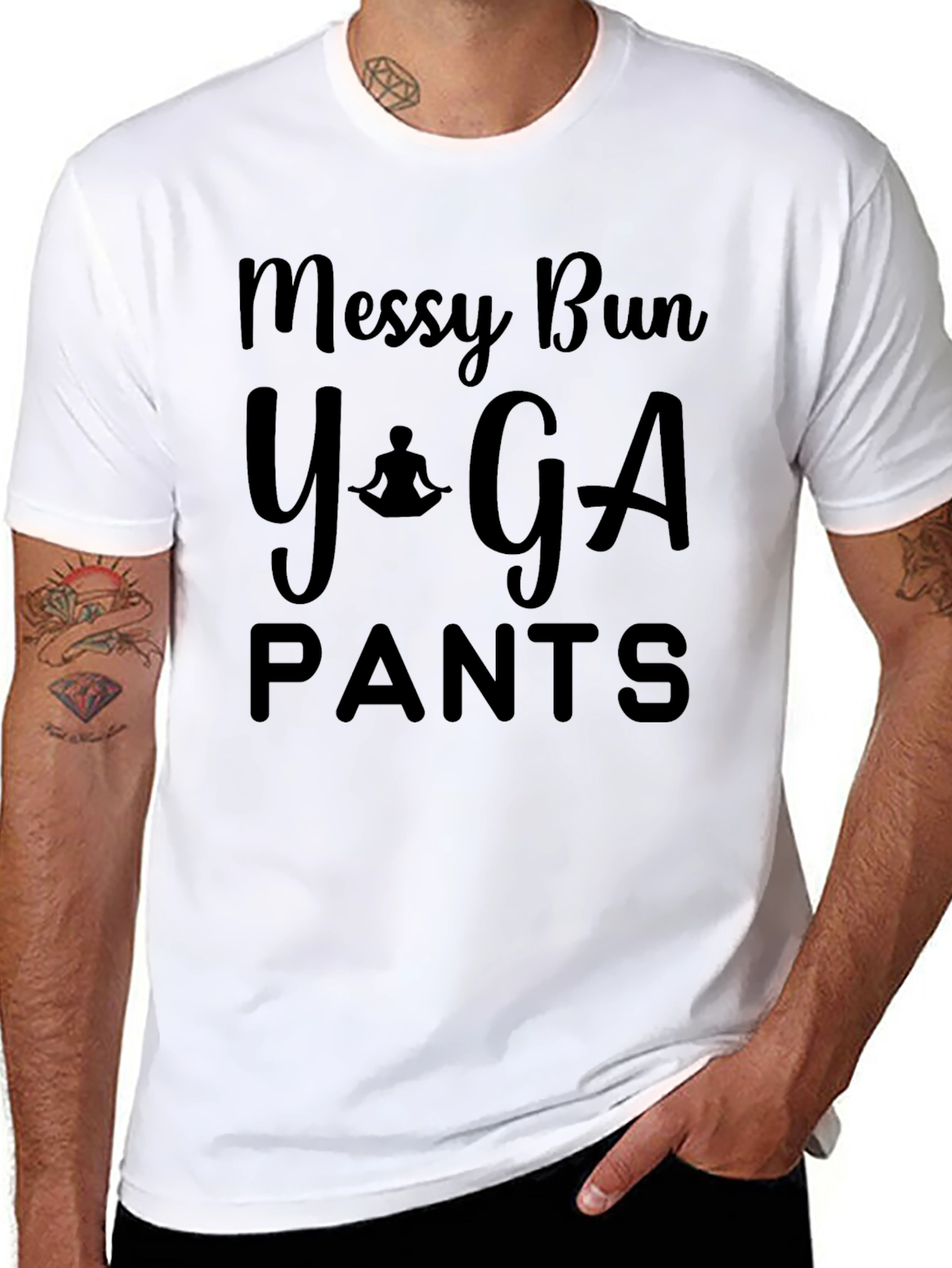 Black Messy Bun Yoga Pants Black T-Shirt view 8