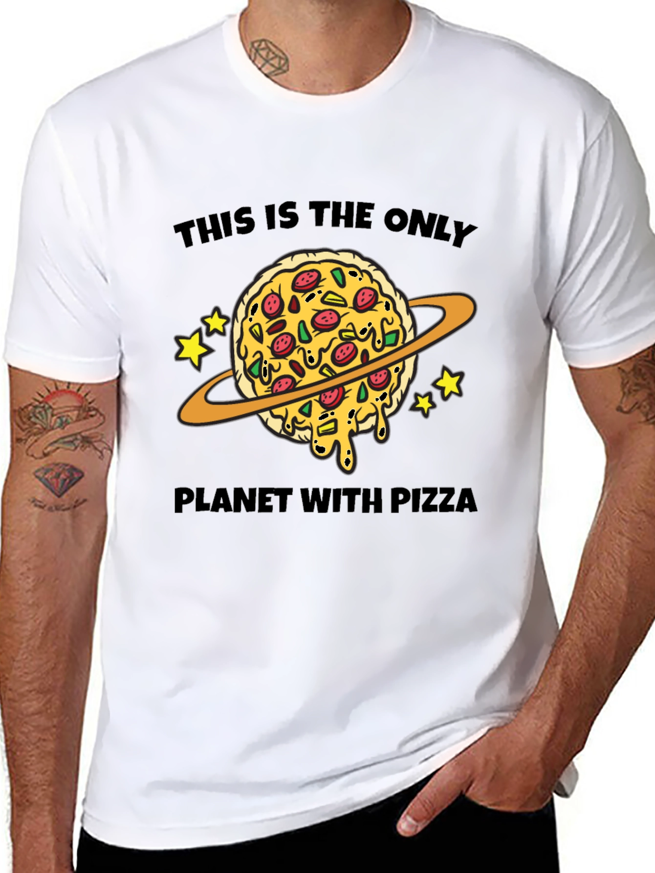 Black Pizza Planet T-Shirt: Space Foodie Tee view 8