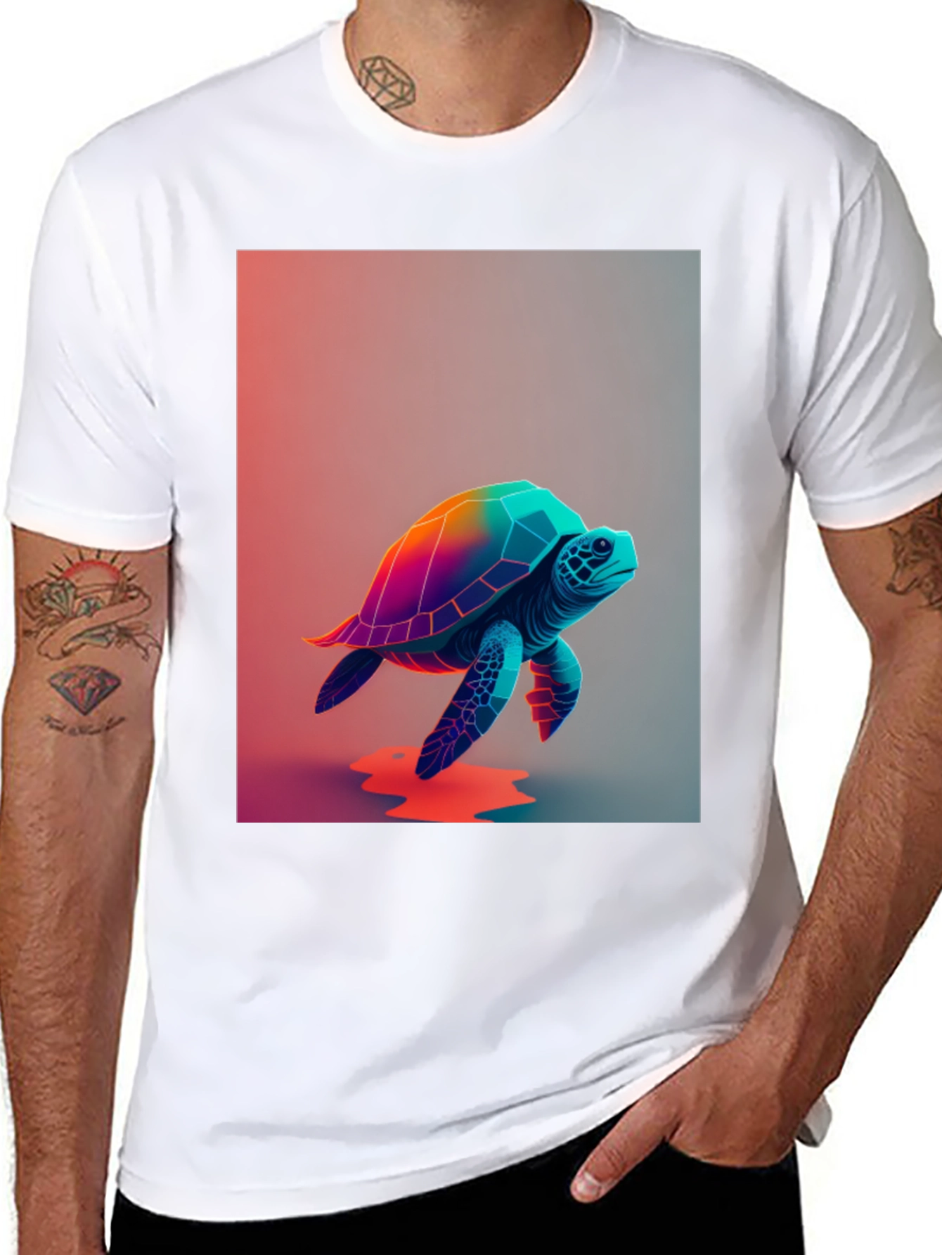Black Rainbow Turtle Graphic Tee - Unique Design view 8