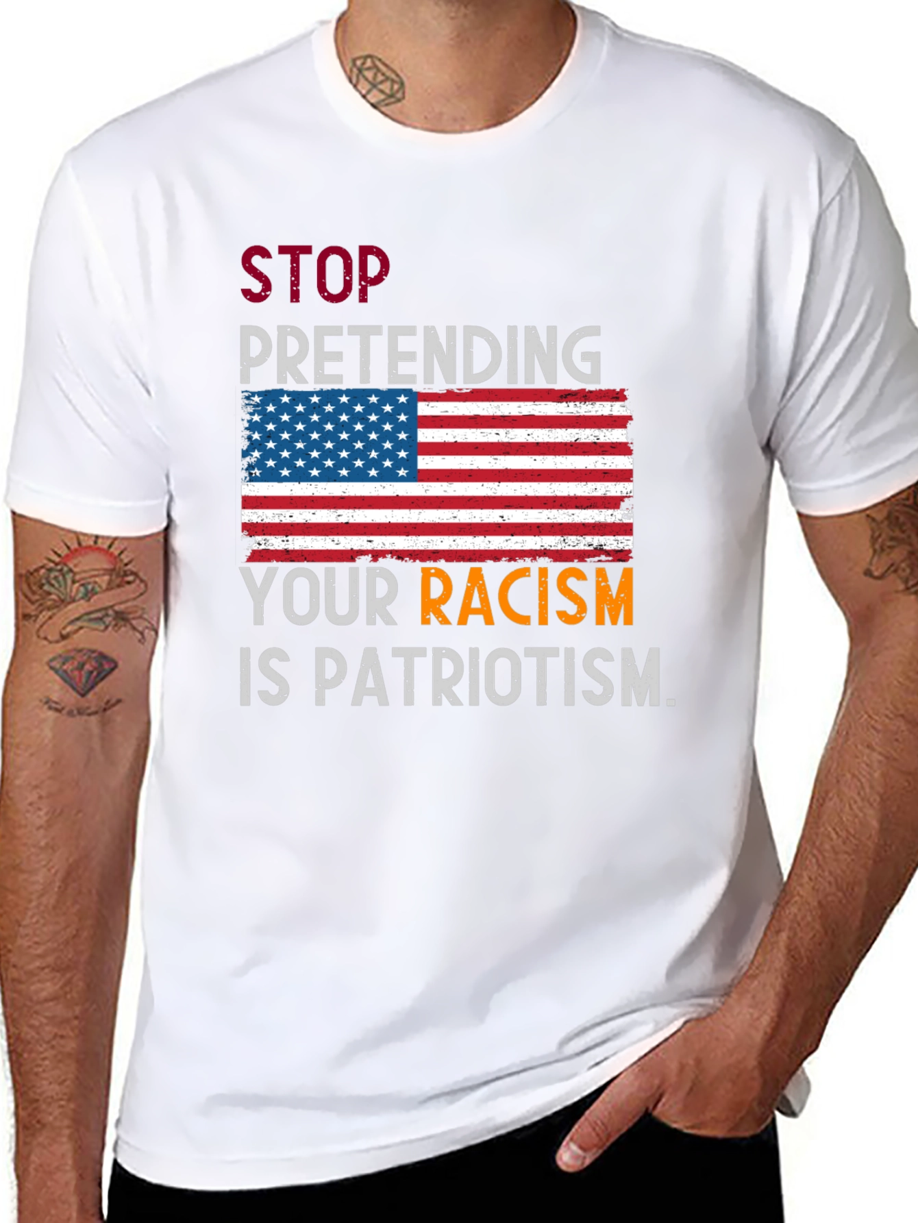Black Stop Pretending Your Racism Is Patriotism T-Shirt view 8
