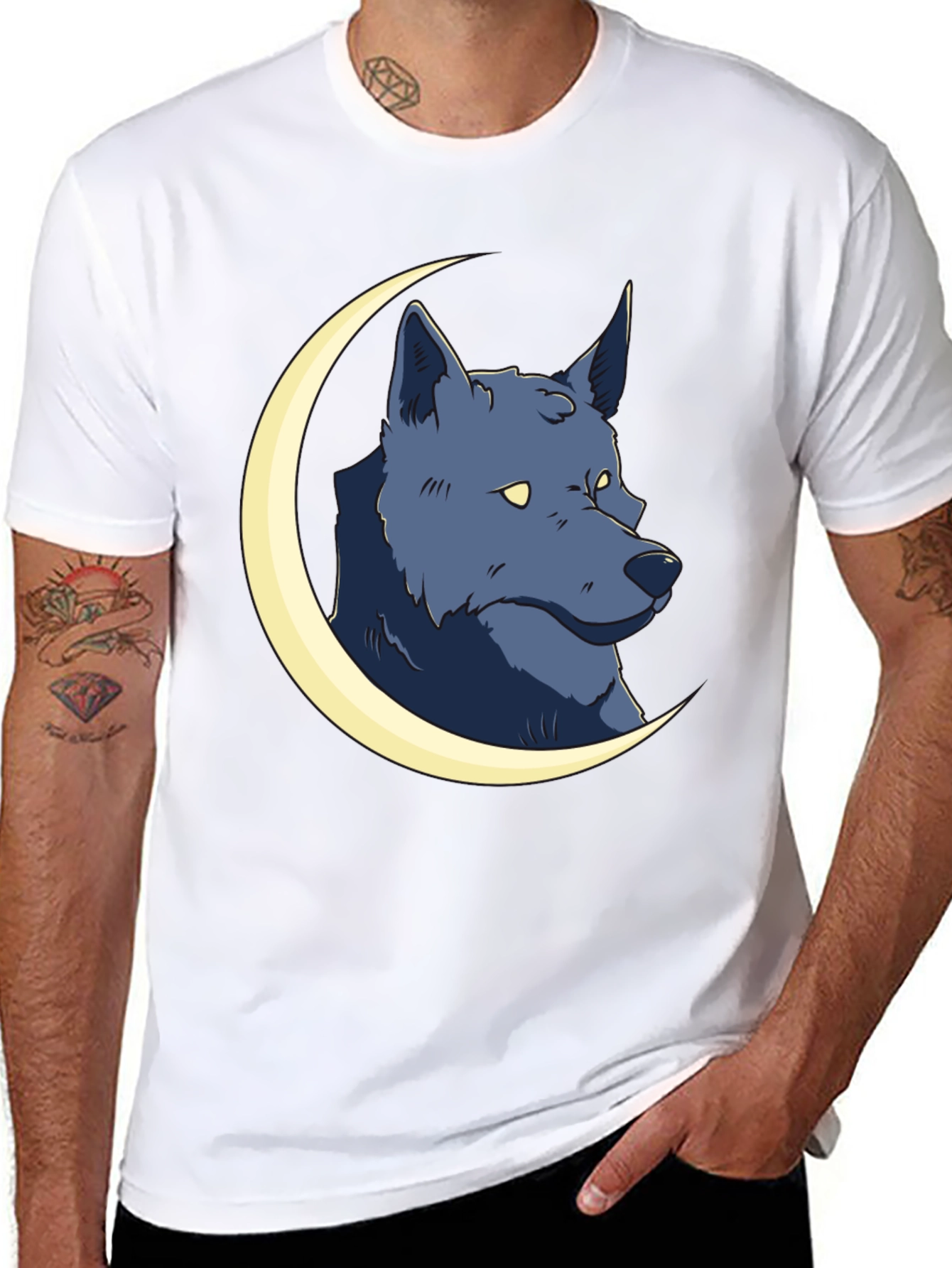 Black Wolf Moon Graphic Tee - Black Cotton T-Shirt view 8