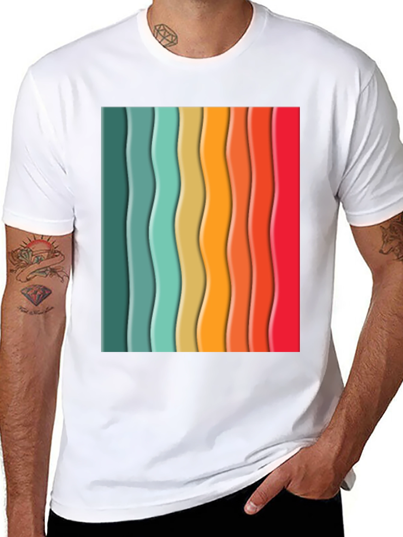 Black Retro Stripe Tee - Vintage Style T-Shirt view 8