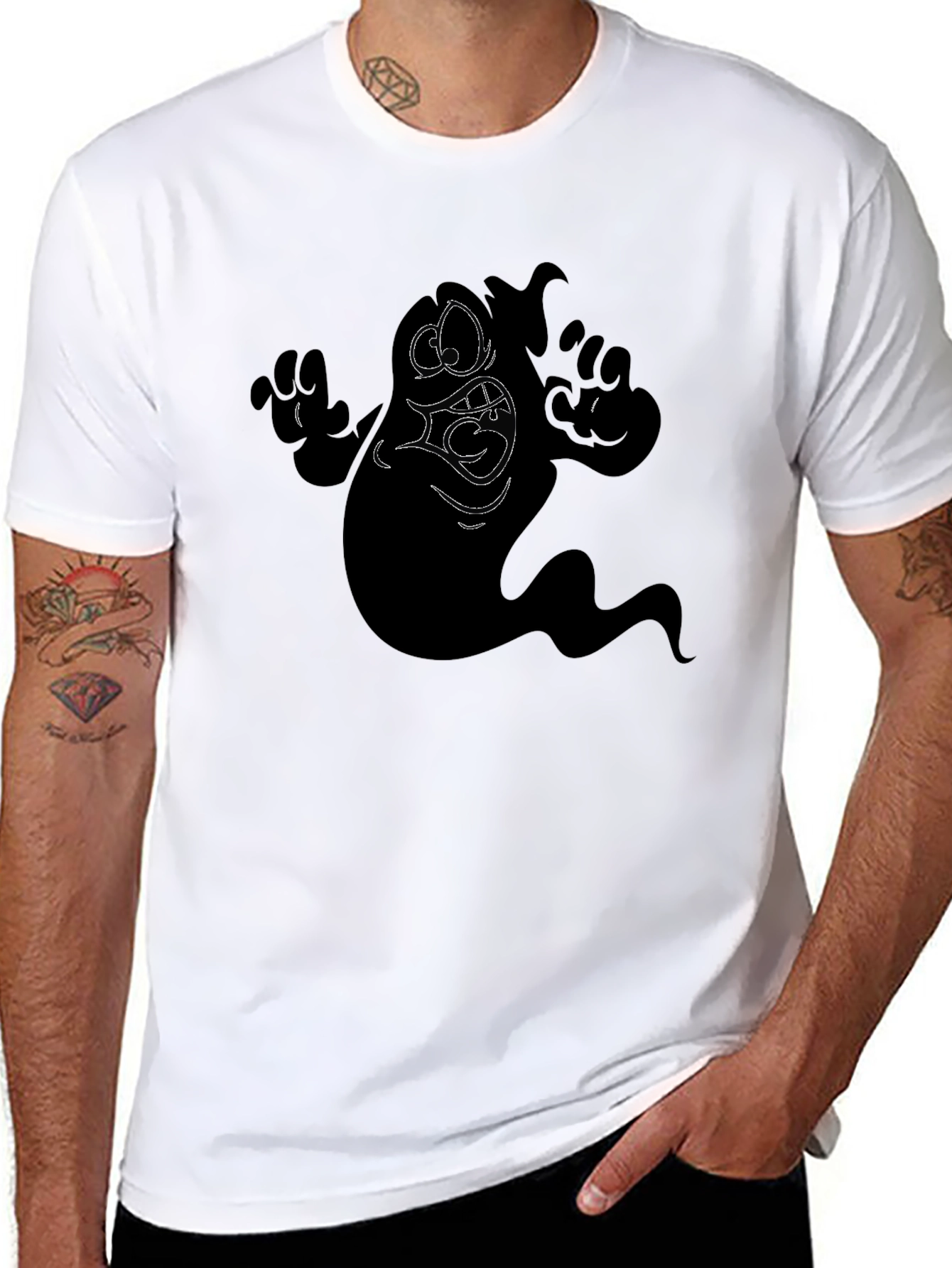 Black Spooky Ghost Graphic Tee - Men's Black T-Shirt view 8