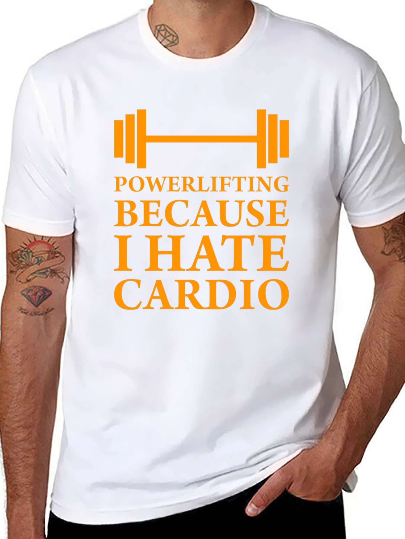Black Powerlifting Because I Hate Cardio - Men's Black T-Shirt view 8