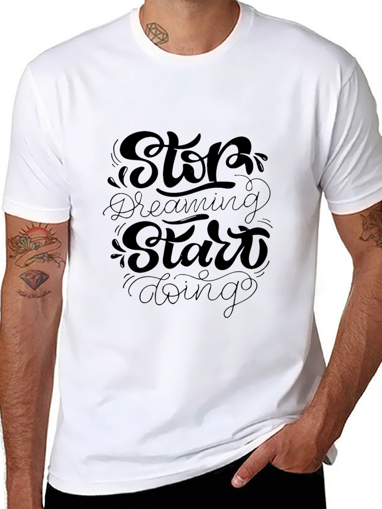 Black Stop Dreaming Start Doing Black Graphic T-Shirt view 8
