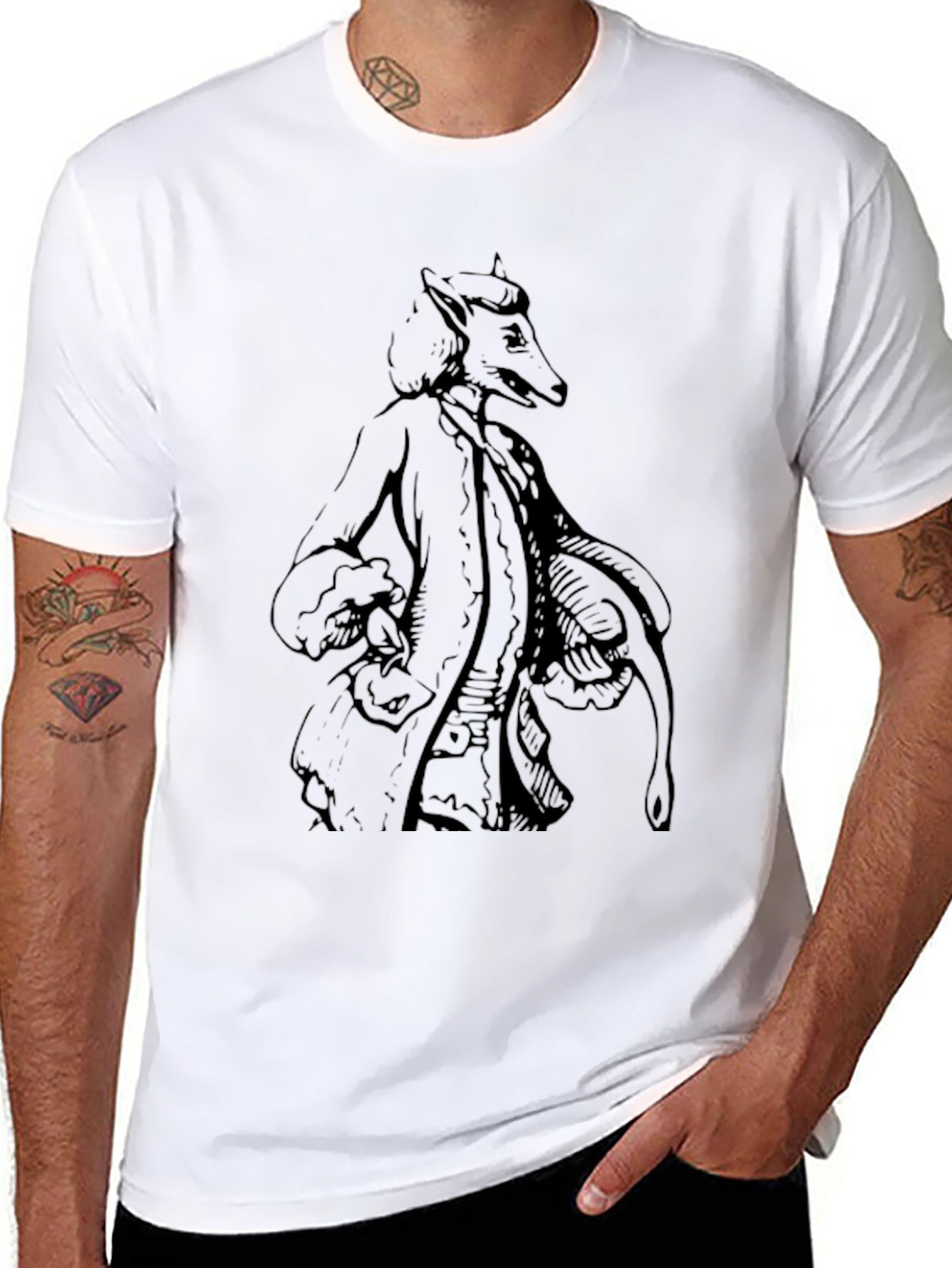 Black Fanciful Fox Graphic Tee - Black Cotton Shirt view 8