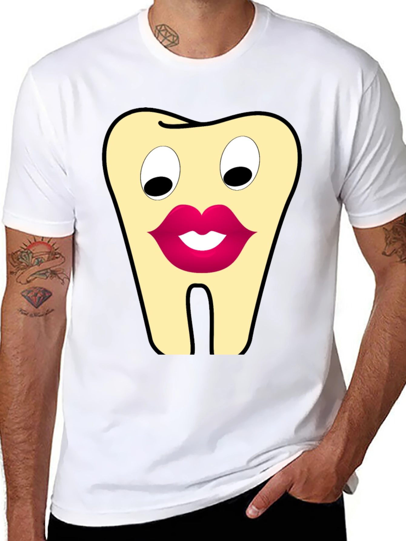 Black Funny Tooth Cartoon Graphic T-Shirt view 8