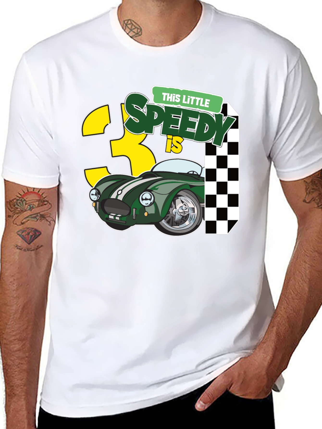 Black Little Speedy is 3 T-Shirt - Racing Car 3rd Birthday Tee view 8
