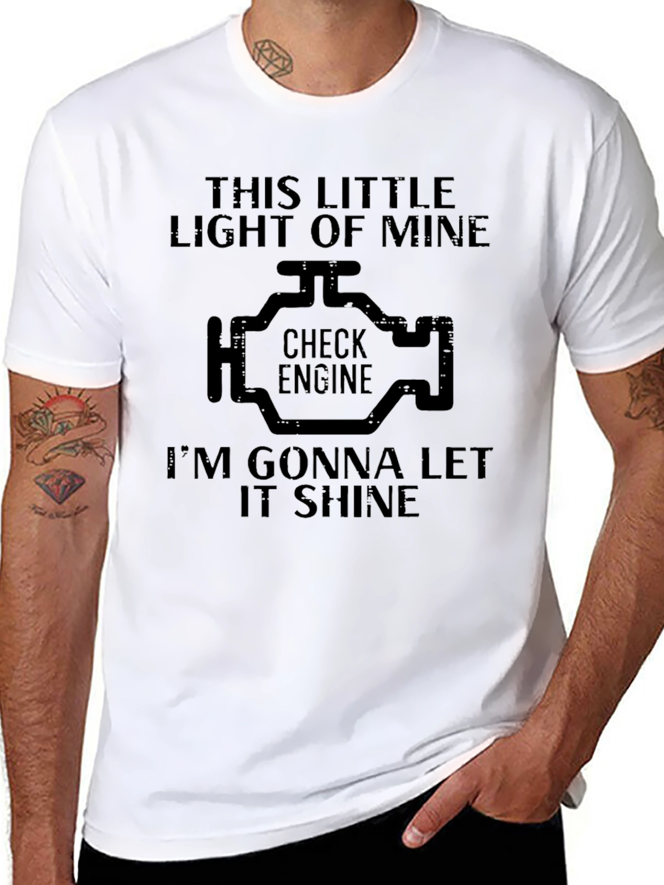 Black Check Engine Light T-Shirt - Funny Car Mechanic Tee view 8