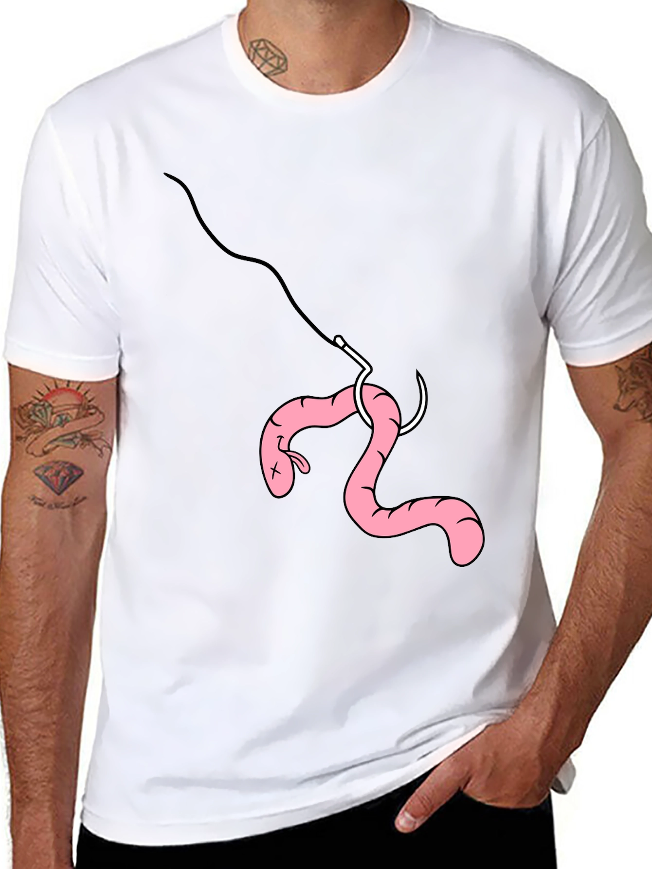 Black Funny Fishing Worm Hook T-Shirt view 8