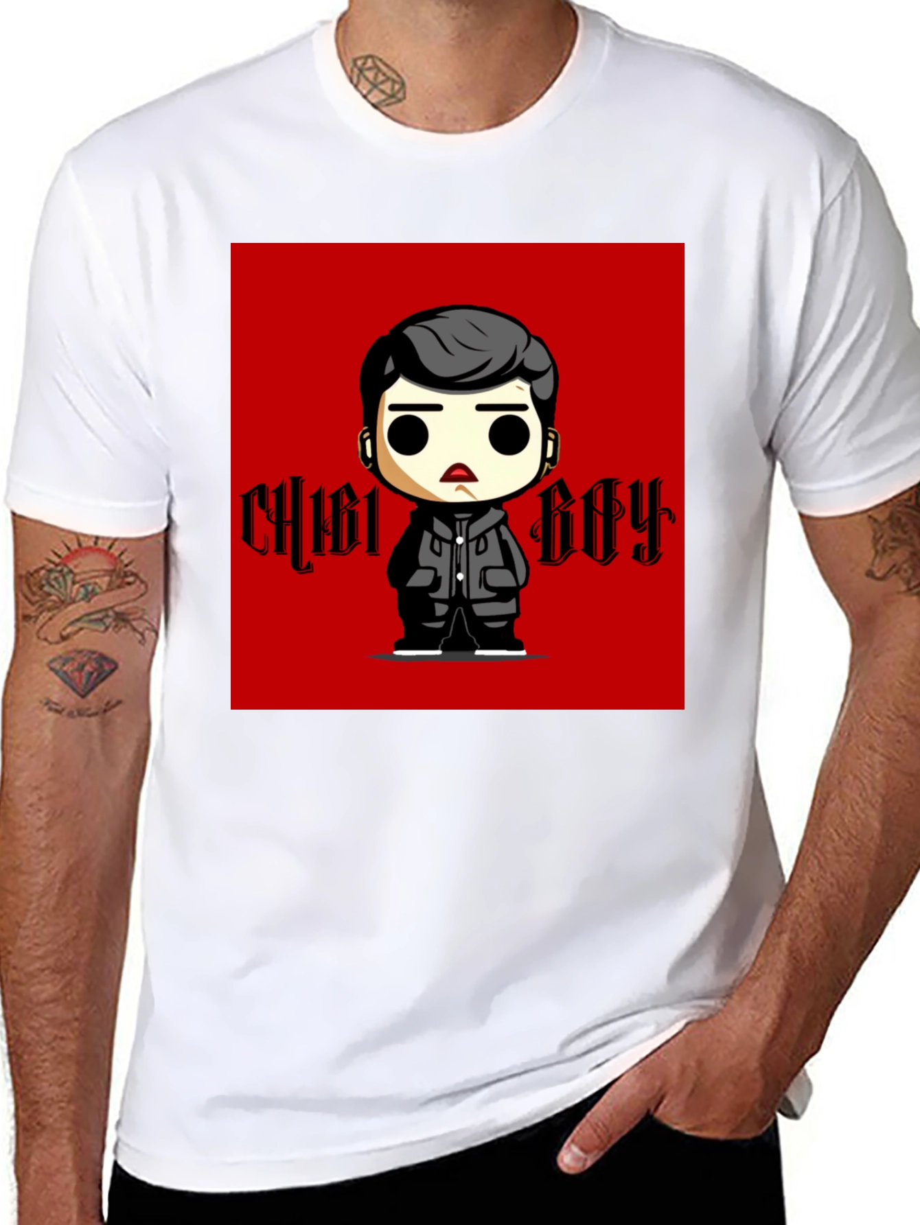 Black Chibi Boy Graphic Tee - Black Cotton T-Shirt view 8