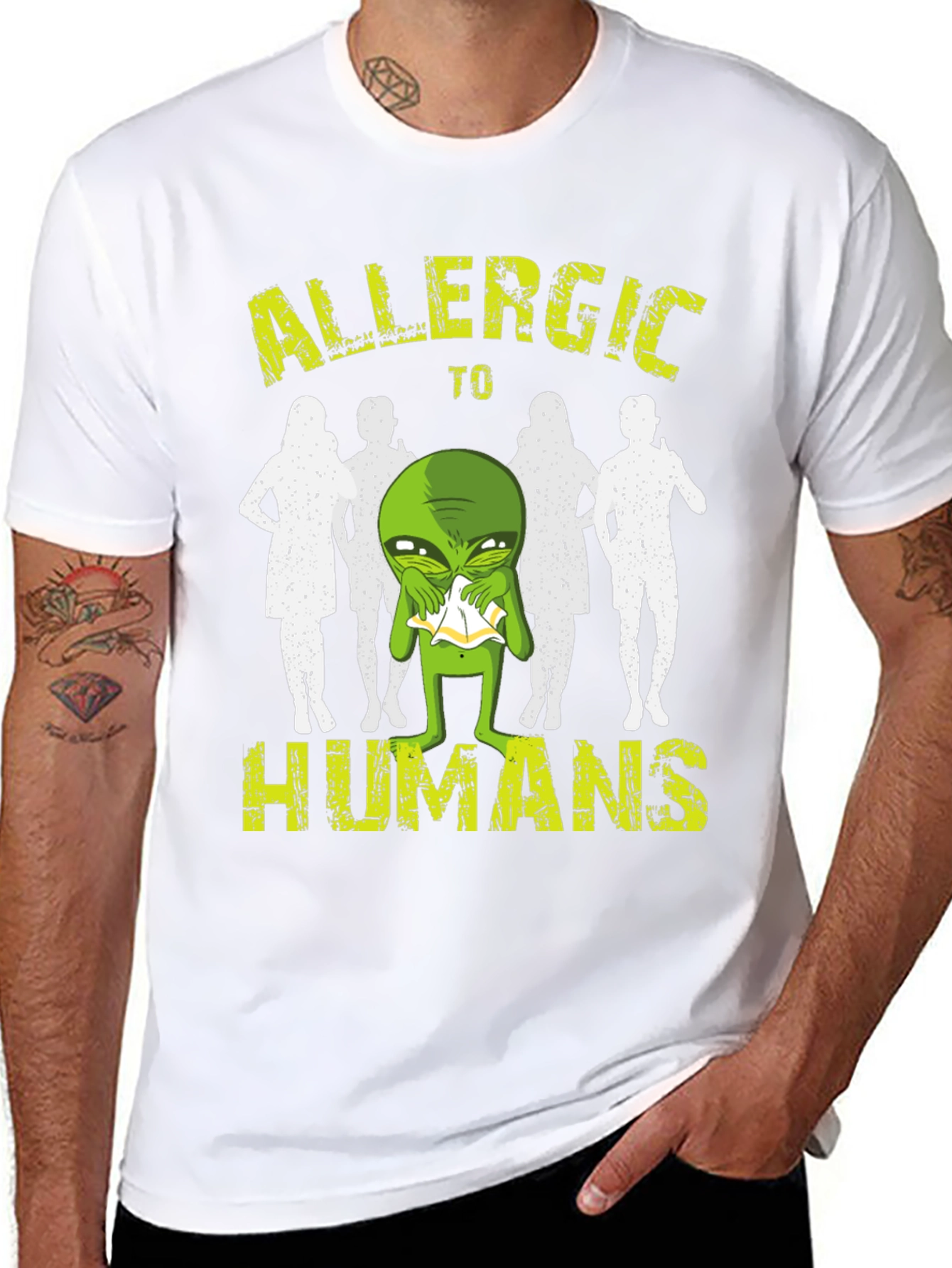 Black Allergic to Humans Alien T-Shirt - Funny Graphic Tee view 8