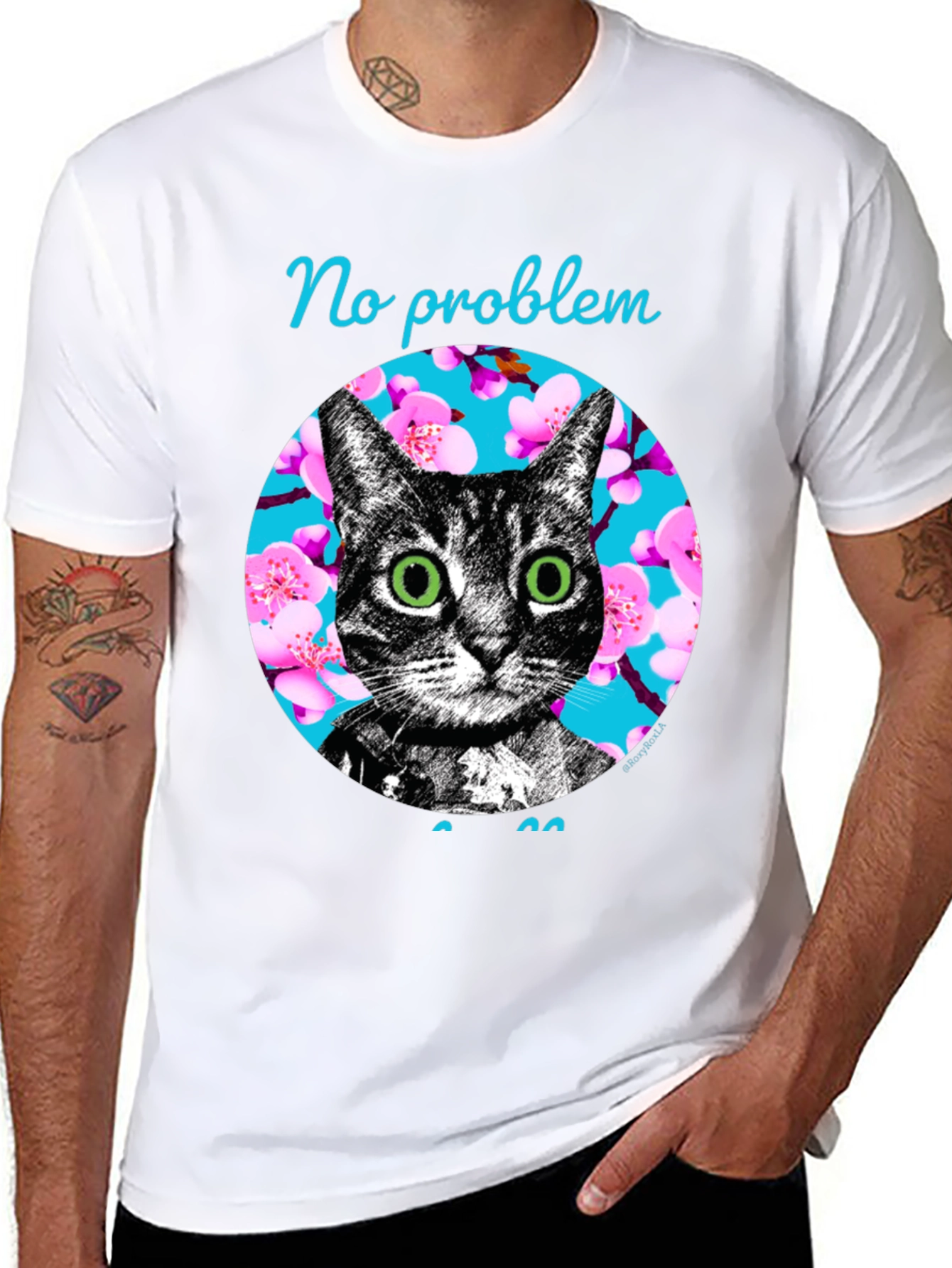 Black No Problem Cat Graphic T-Shirt - Black view 8