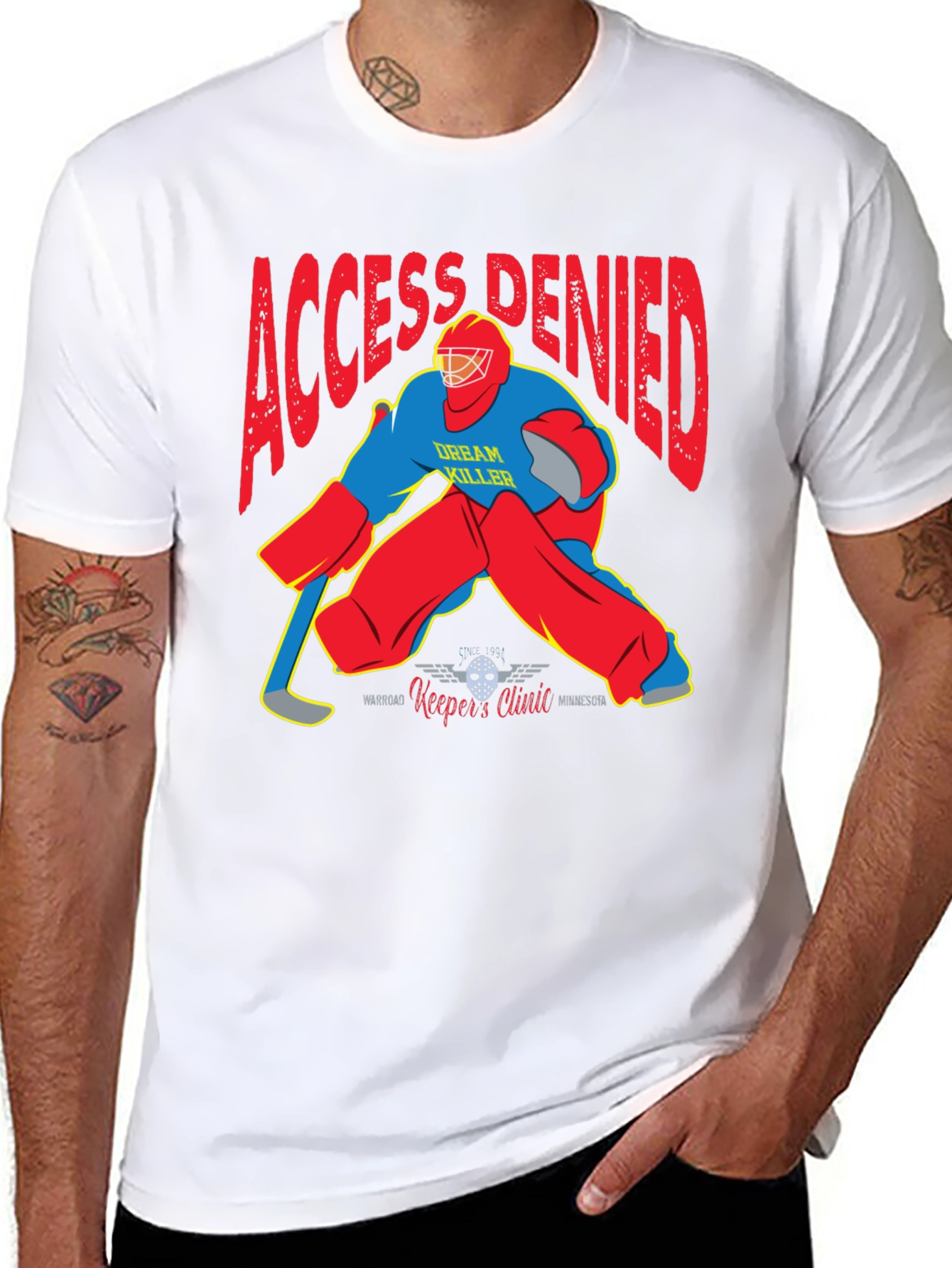 Black Access Denied Hockey Goalie Graphic T-Shirt view 8
