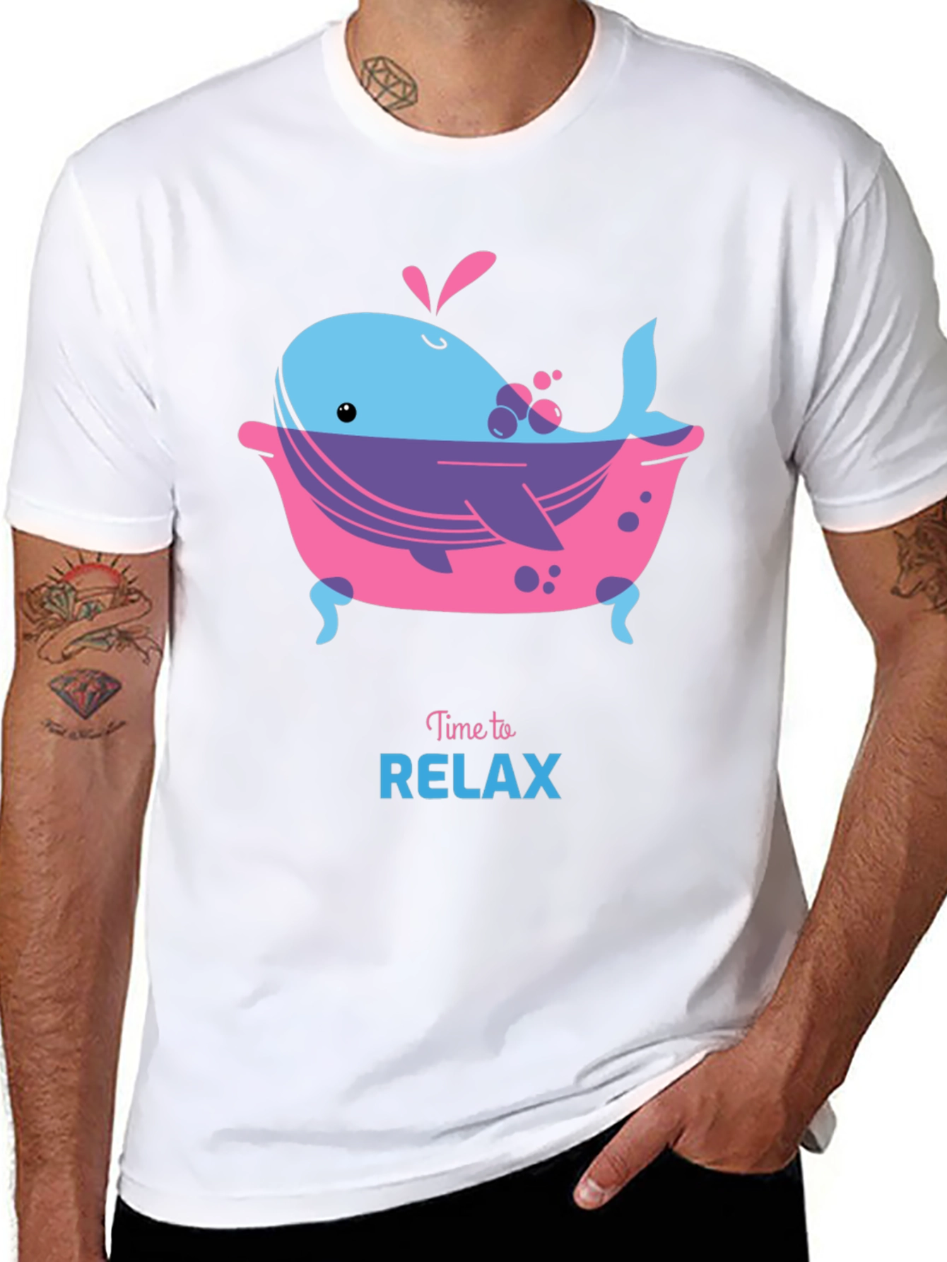 Black Time to Relax Whale in Tub Black T-Shirt view 8