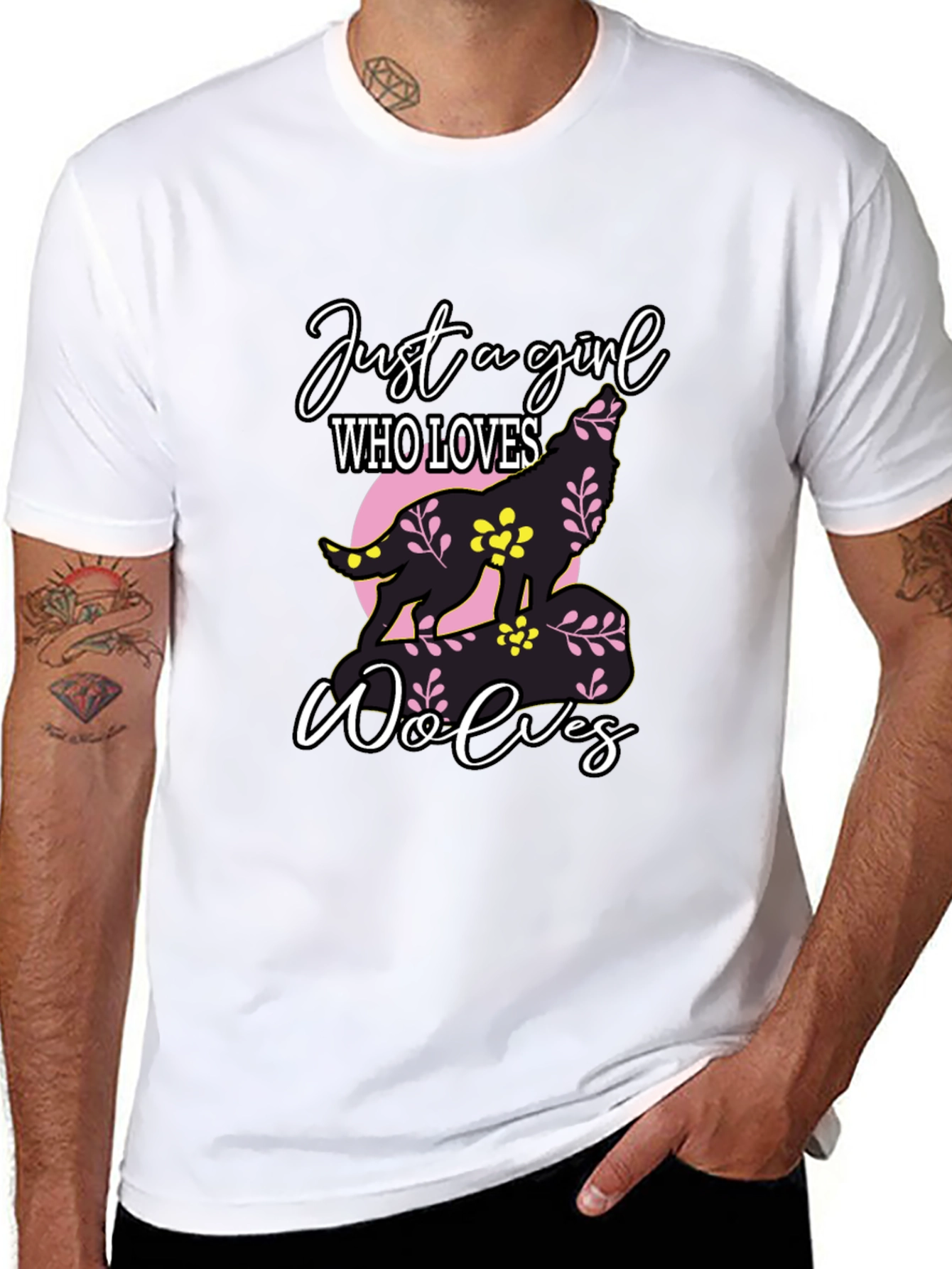 Black Just a Girl Who Loves Wolves T-Shirt view 8