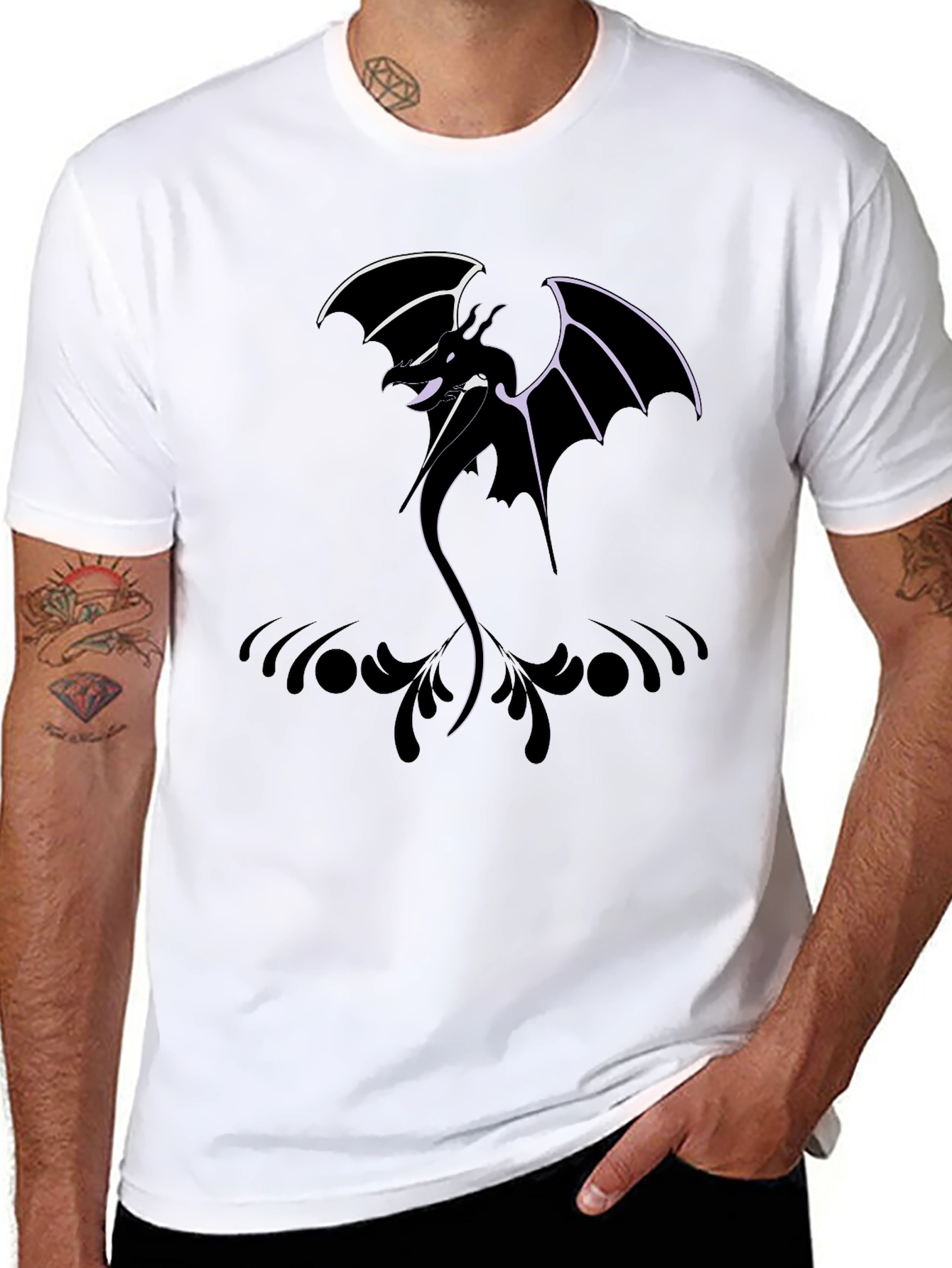 Black Dragon Graphic Black T-Shirt for Men view 8