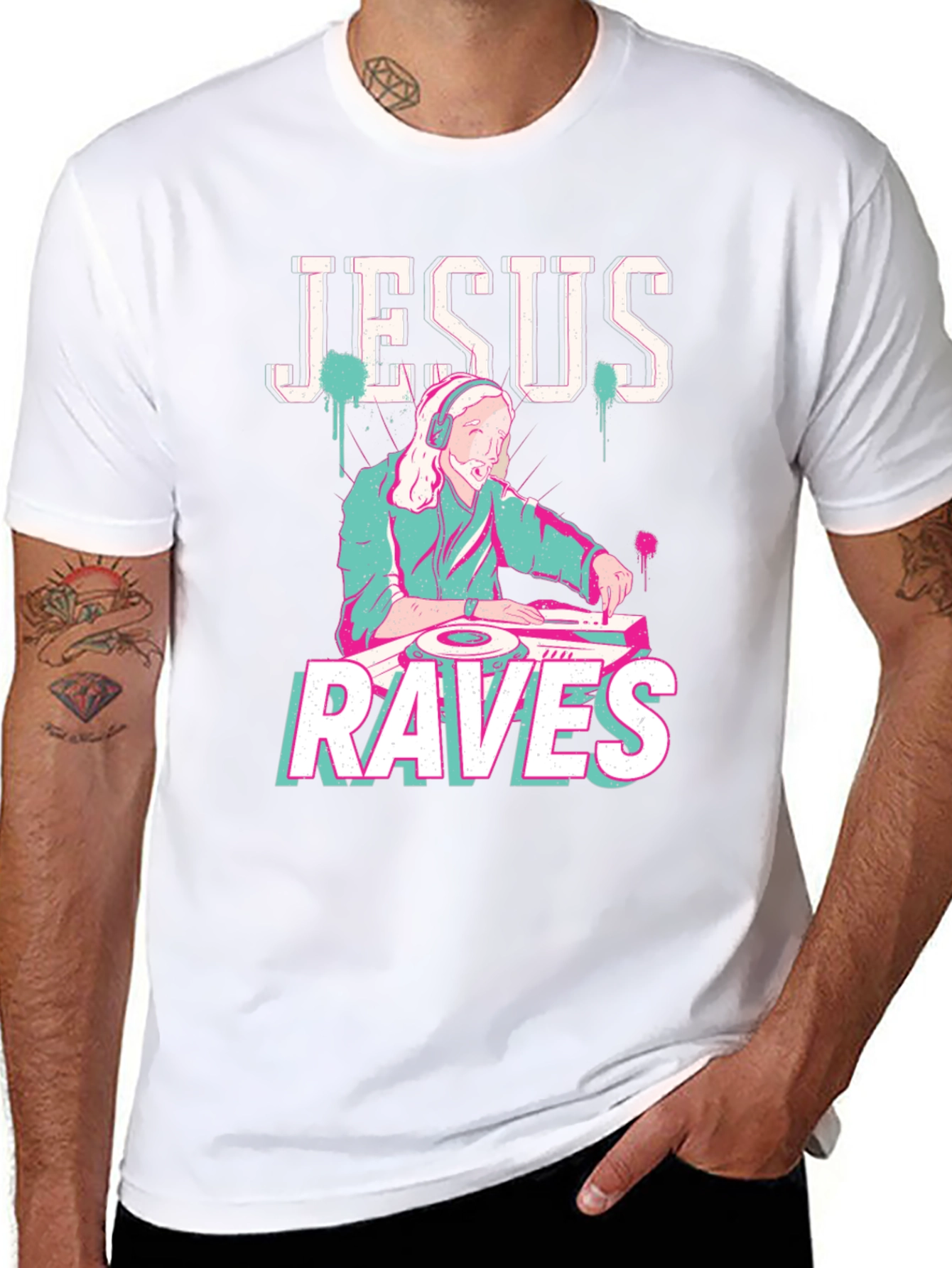 Black Jesus Raves Black T-Shirt - DJ Graphic Tee view 8