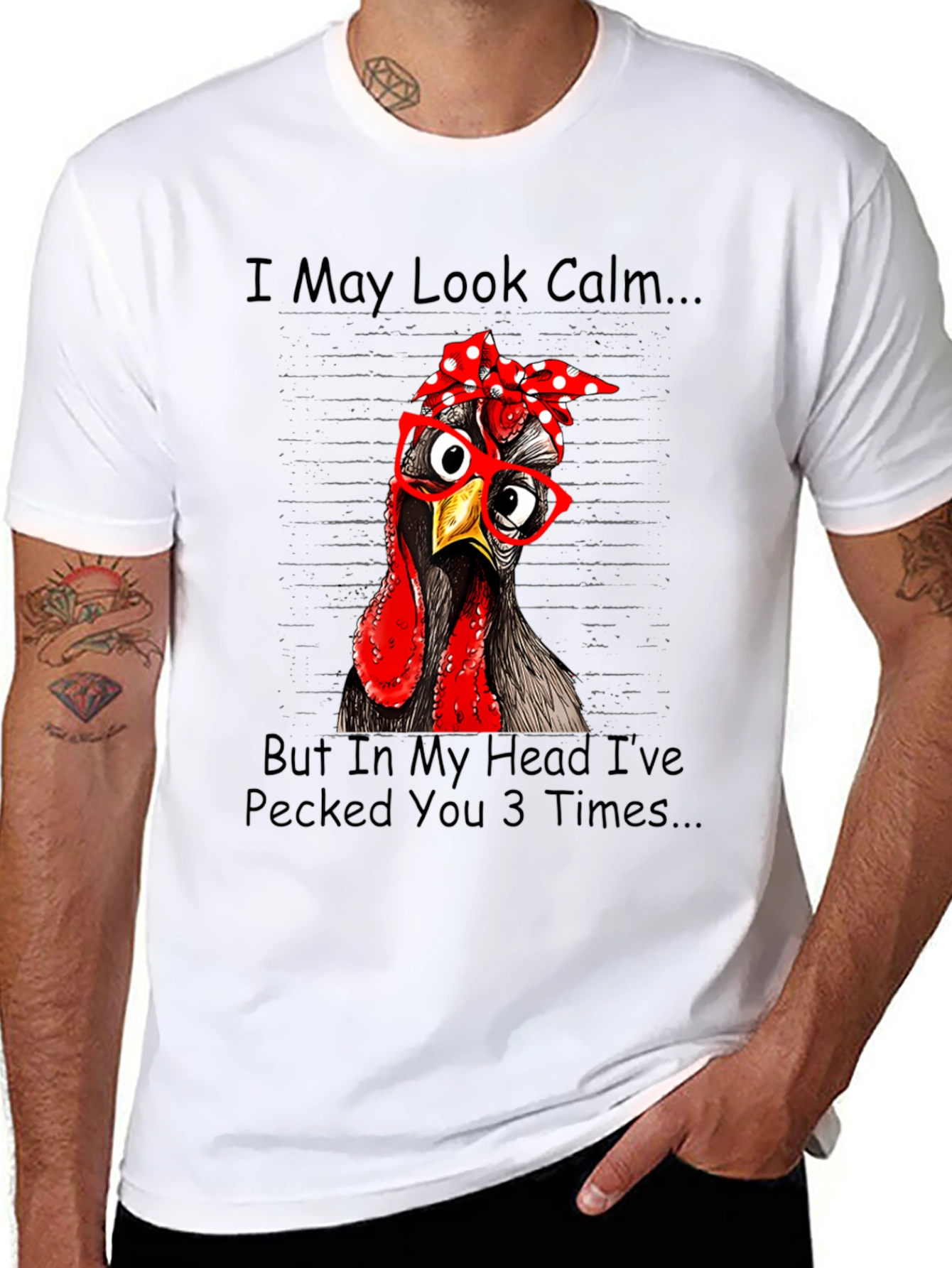 Black Funny Chicken T-Shirt: I May Look Calm view 8