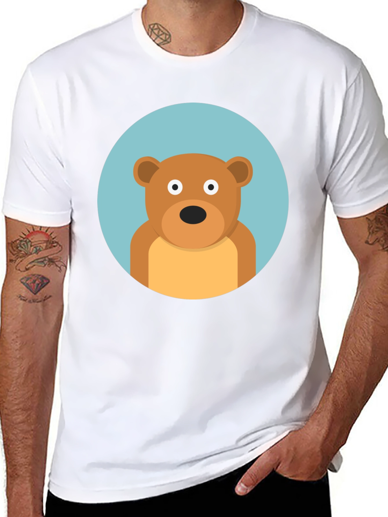 Black Cute Cartoon Bear Graphic Black T-Shirt view 8