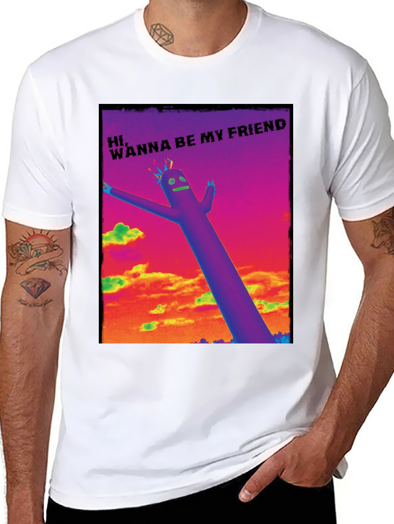 Black Wacky Waving Inflatable Arm Flailing Tube Man T-Shirt view 8