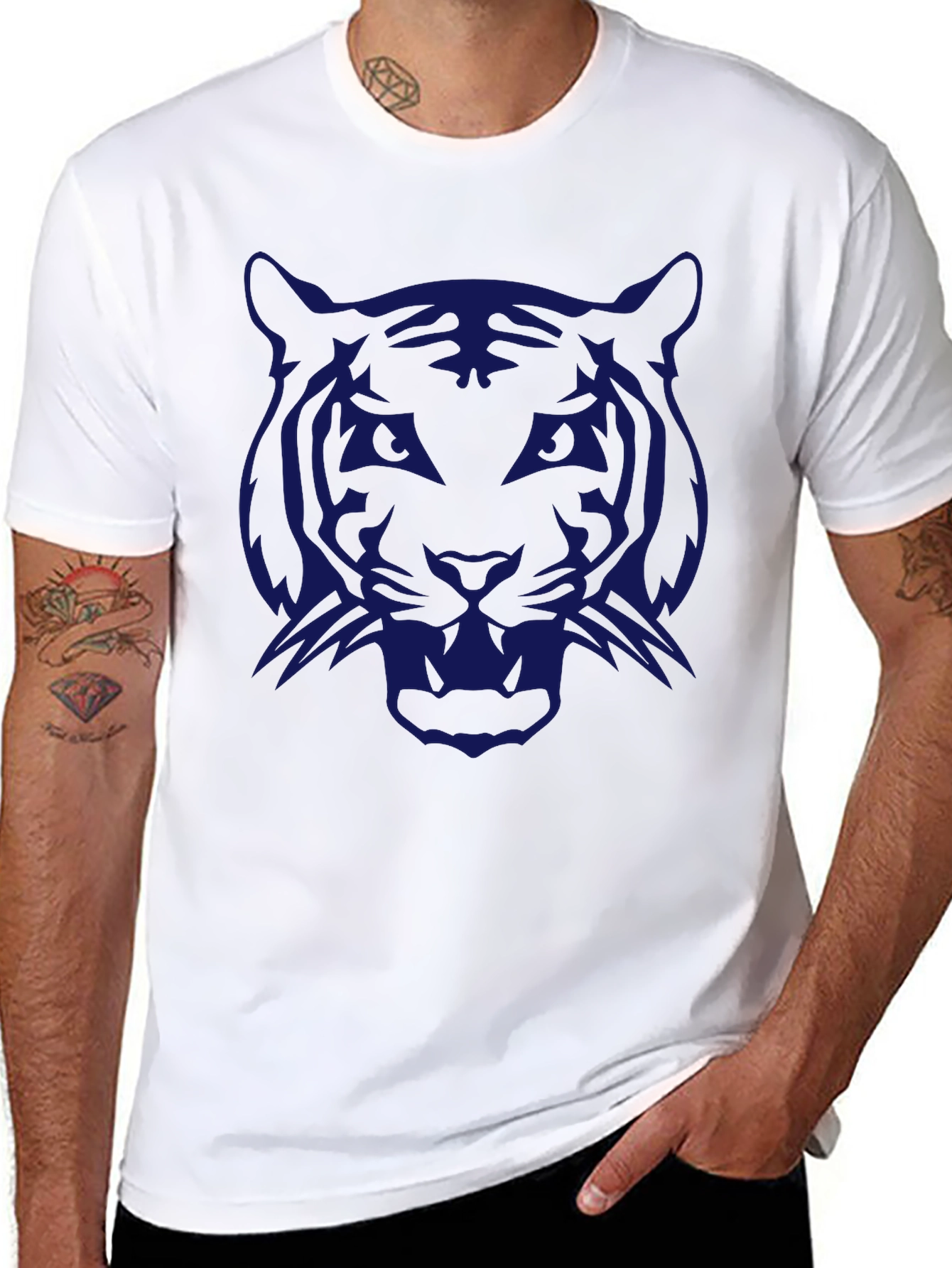 Black Men's Black T-Shirt with Bold Tiger Graphic view 8