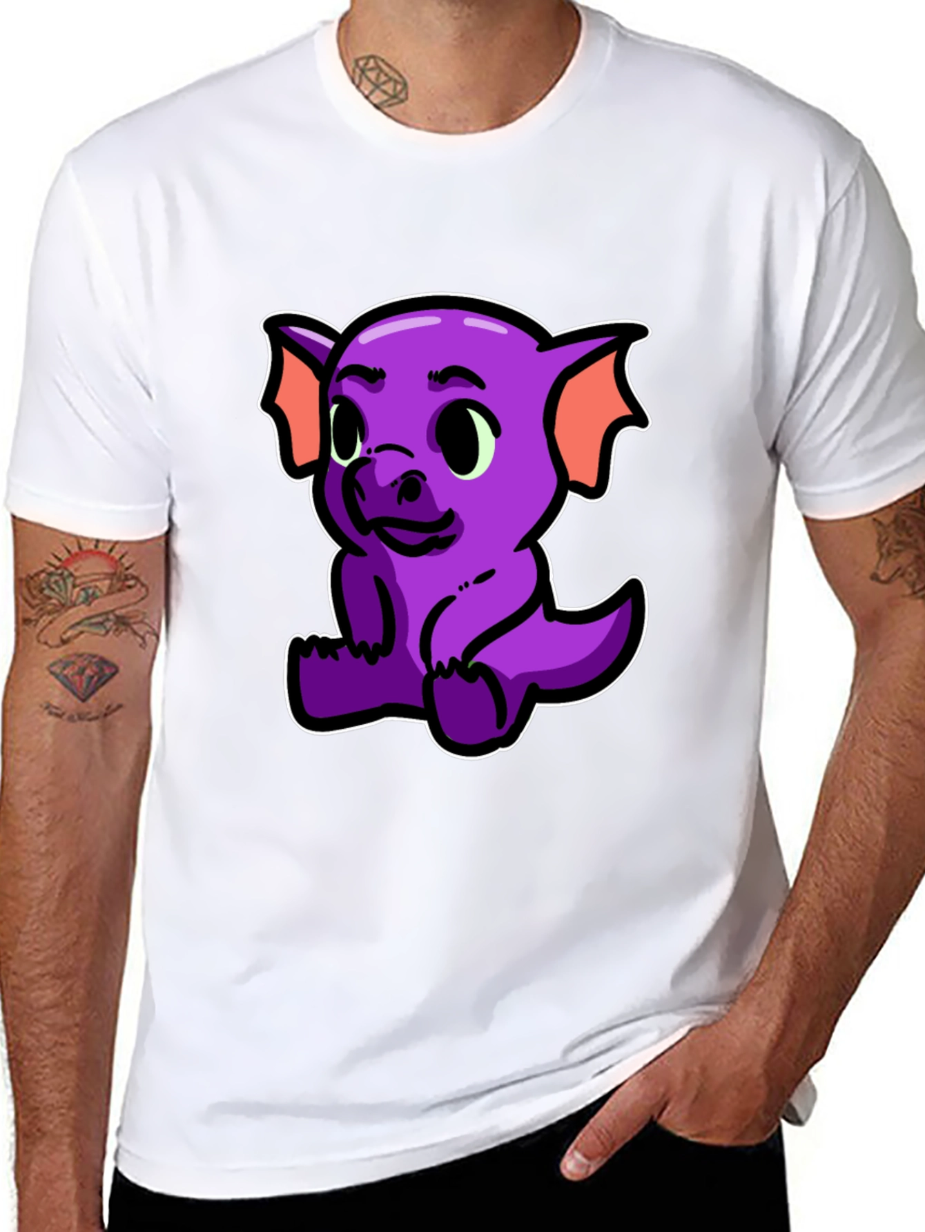 Black Cute Purple Dragon Graphic T-Shirt view 8