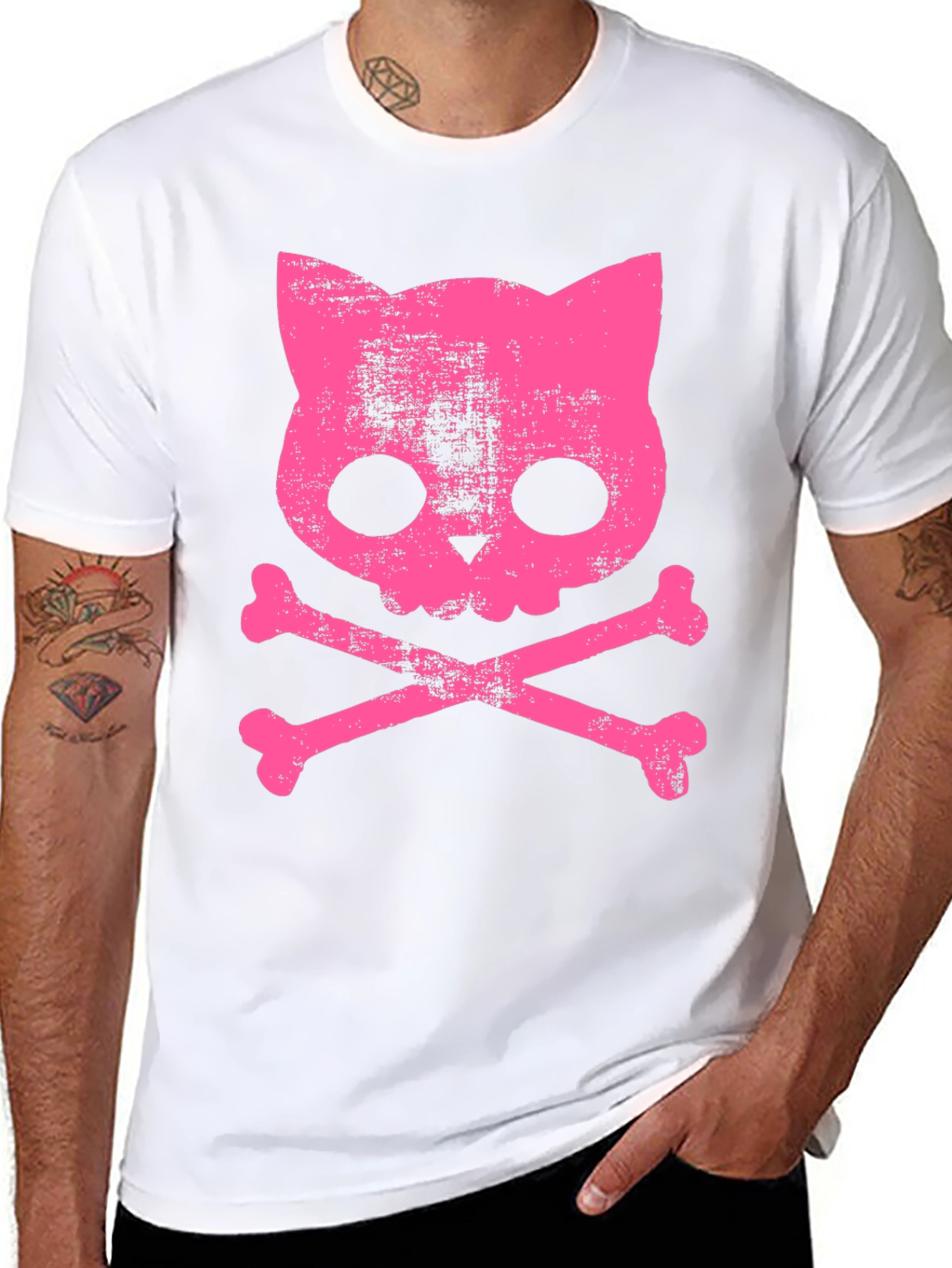 Black Cat Skull Bones Graphic T-Shirt view 8
