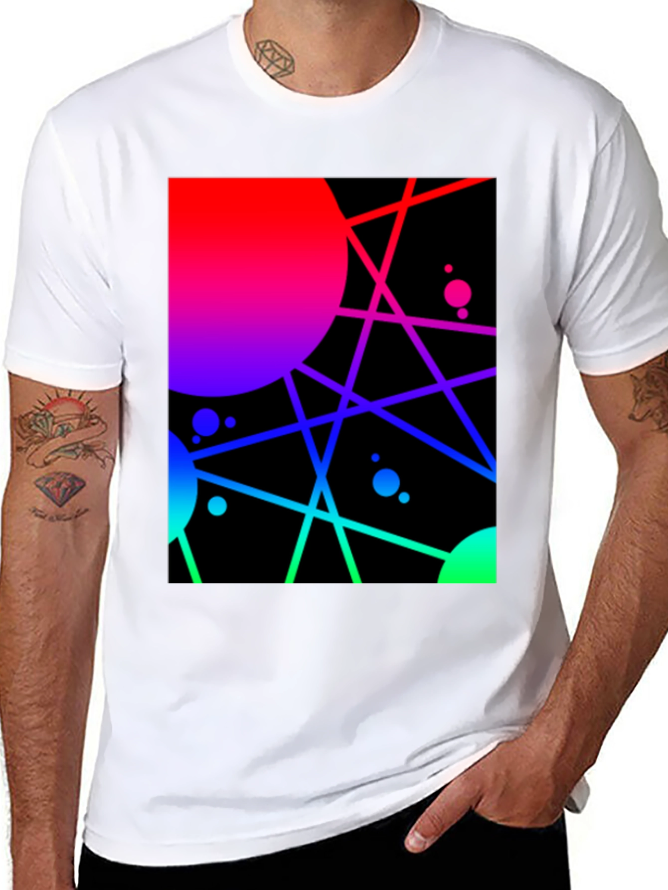 Black Abstract Geometric Graphic Tee - Vibrant Design view 8
