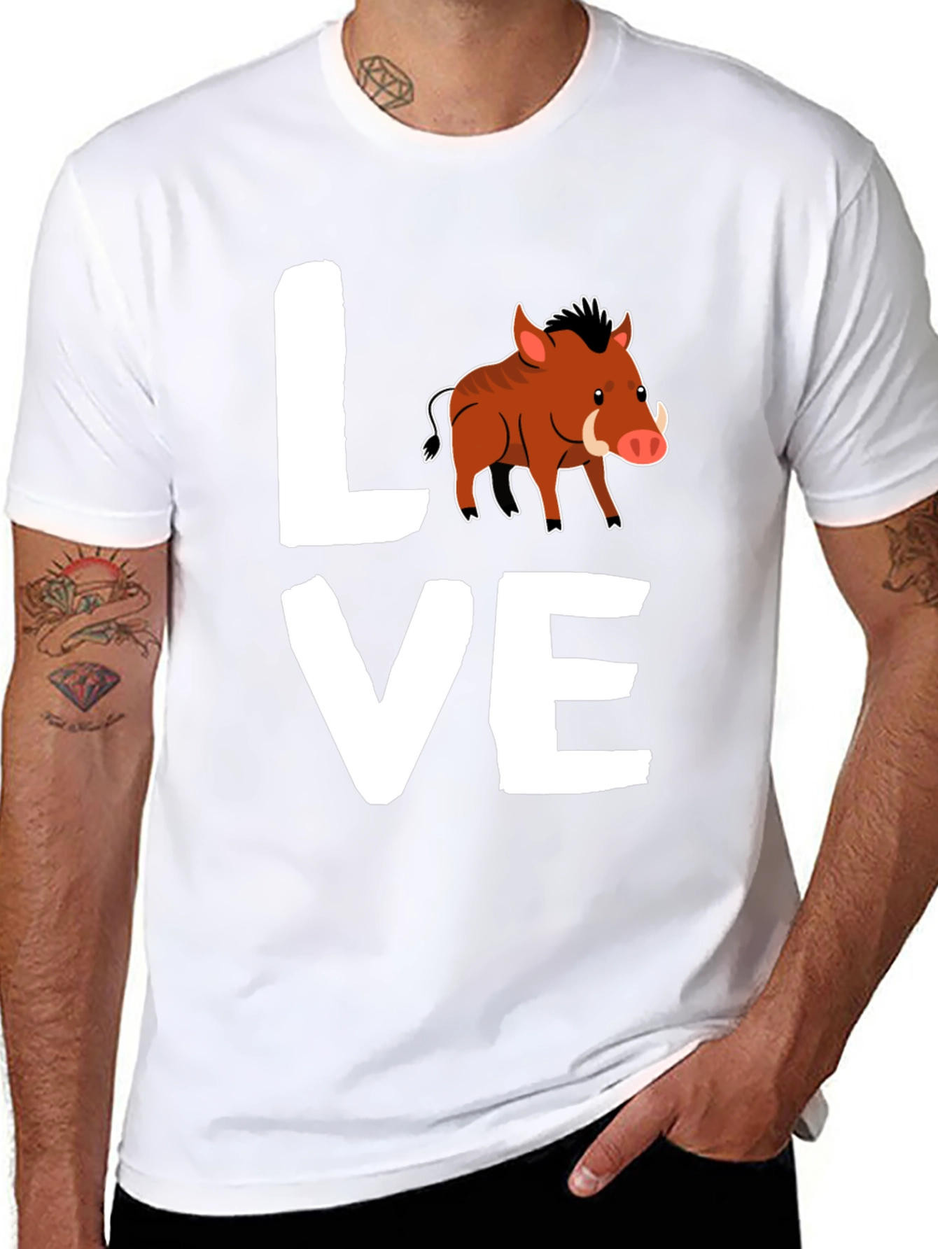 Black Love Boar T-Shirt, Wild Pig Animal Tee, Black Cotton Shirt view 8