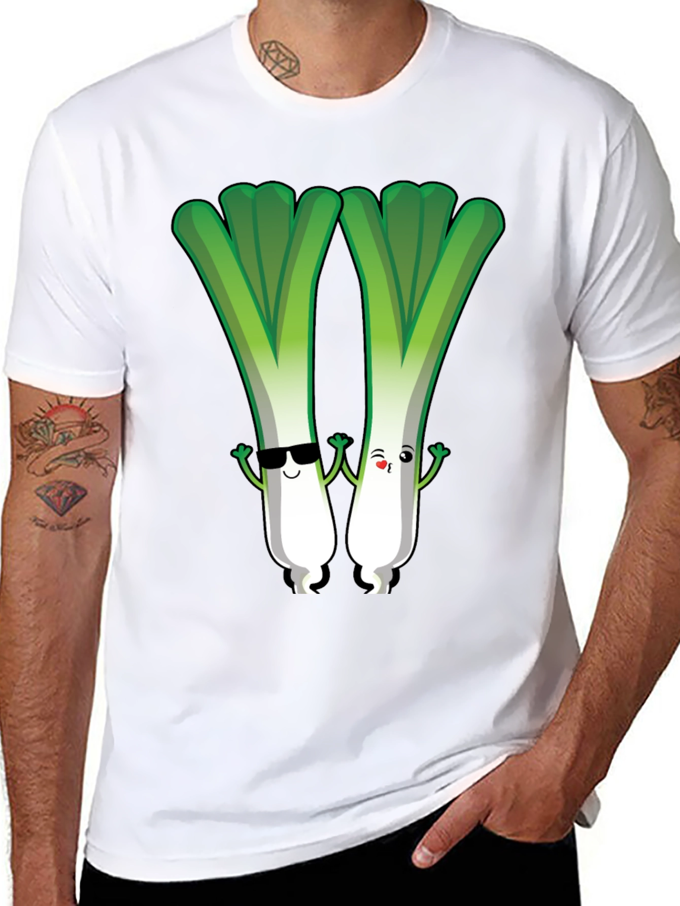 Black Cute Leek Character Graphic Tee view 8