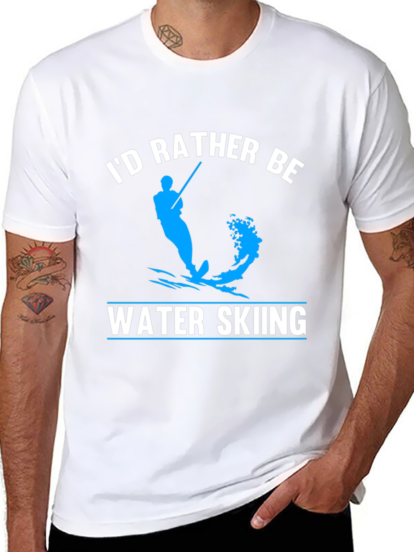 Black I'd Rather Be Water Skiing Graphic T-Shirt view 8