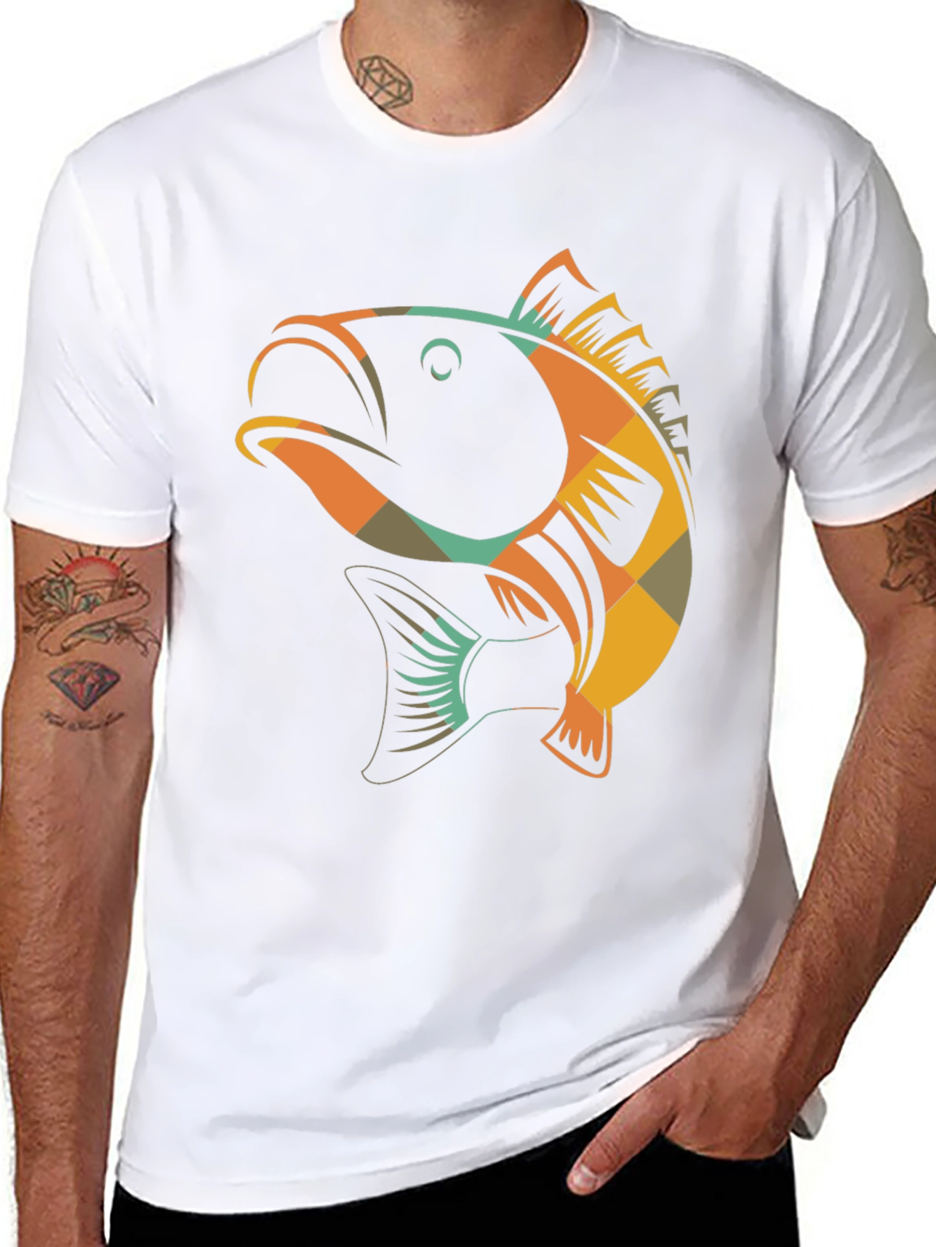 Black Retro Fish Graphic Tee - Black Cotton T-Shirt view 8