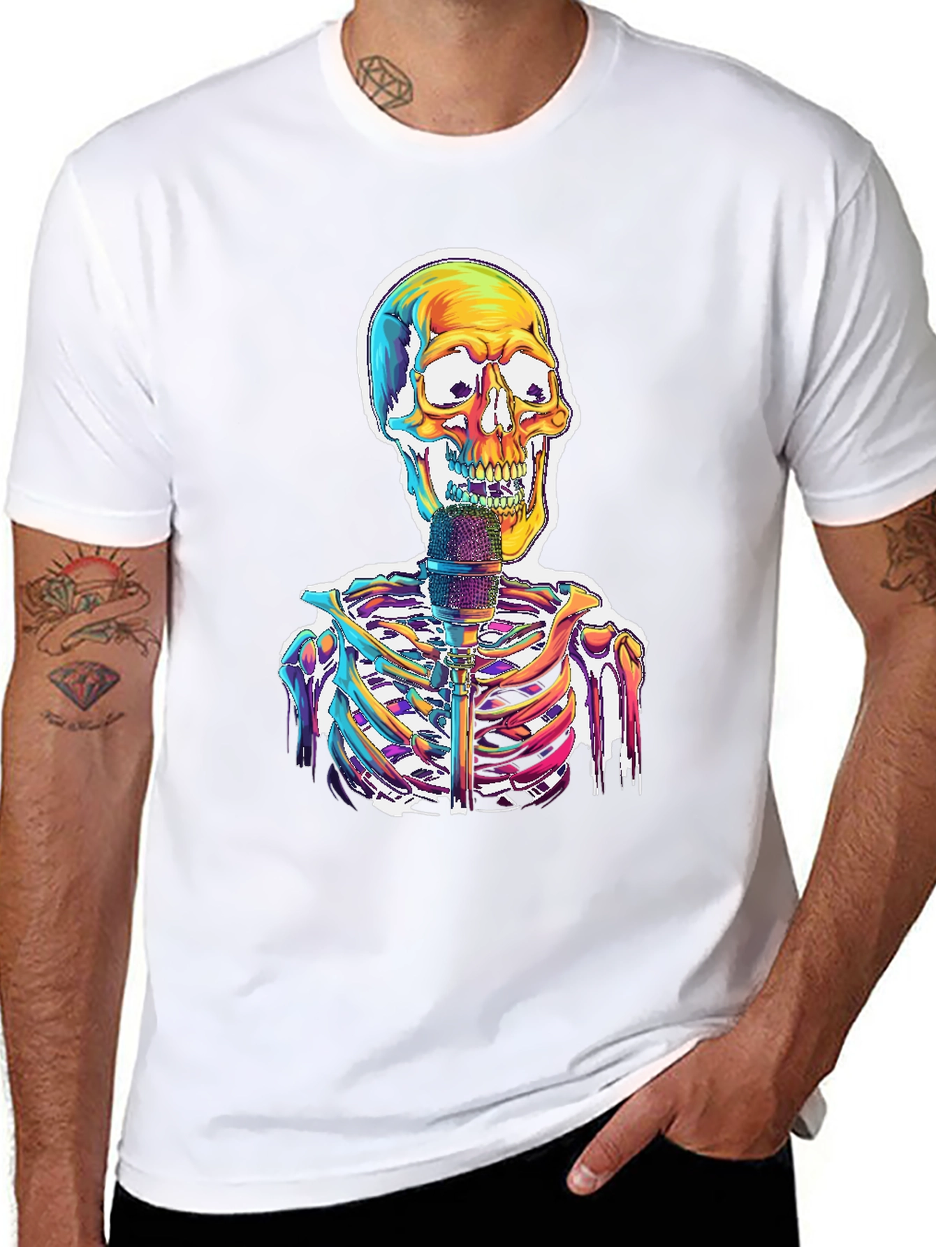 Black Skeleton Singer Graphic Tee - Cool Skull Design view 8