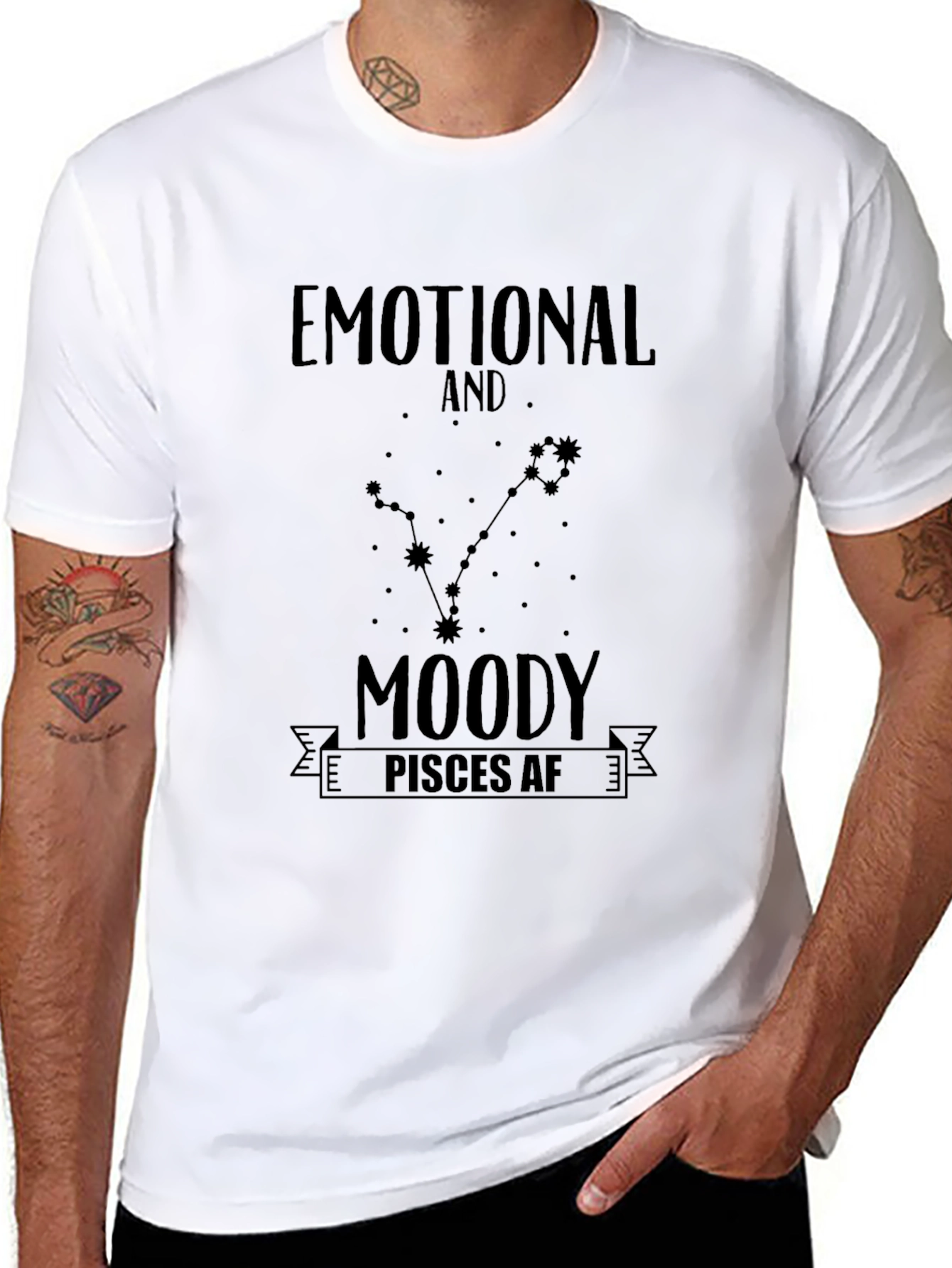 Black Emotional Moody Pisces Zodiac Sign T-Shirt view 8