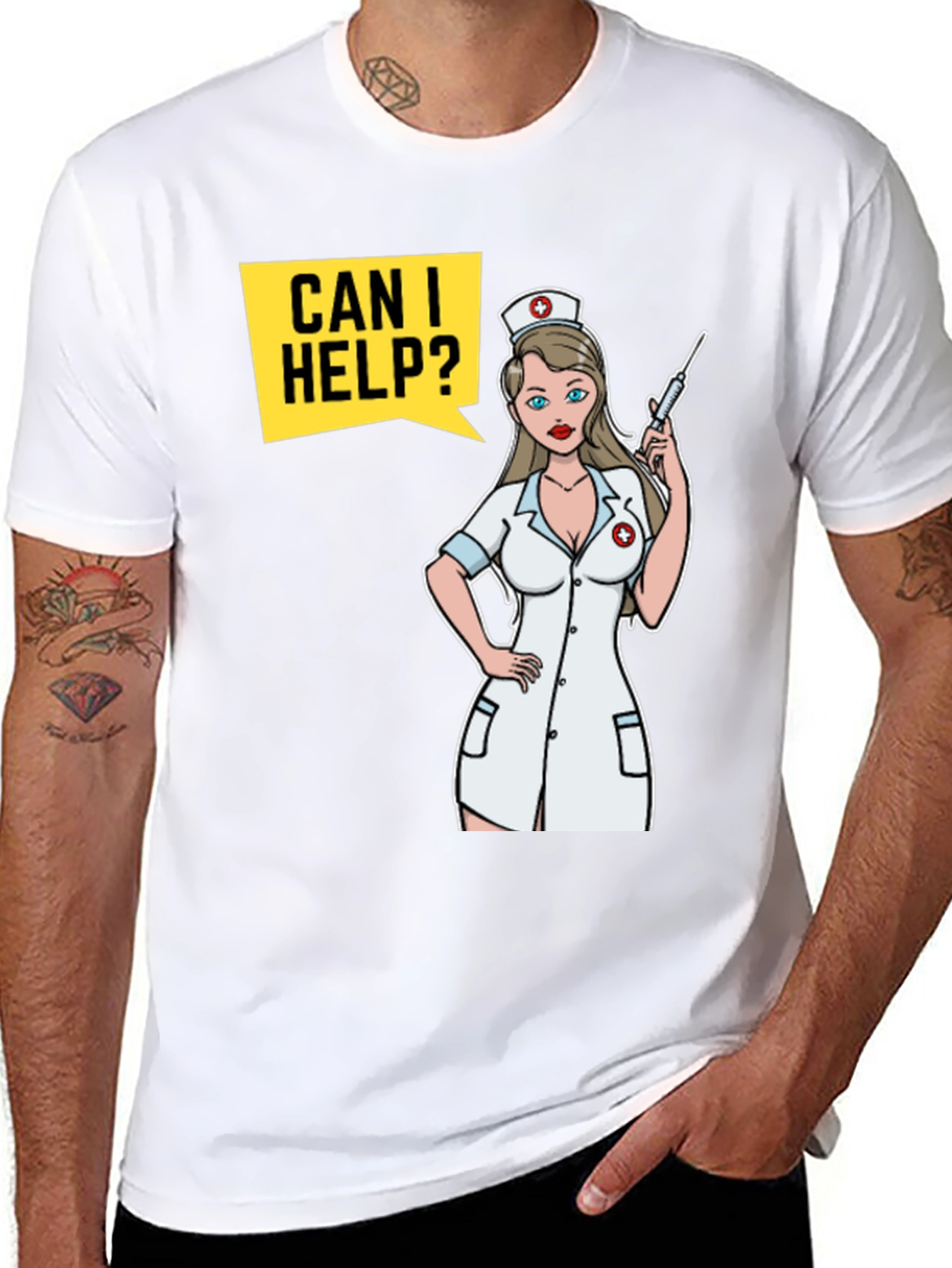 Black Humorous Nurse Cartoon T-Shirt view 8