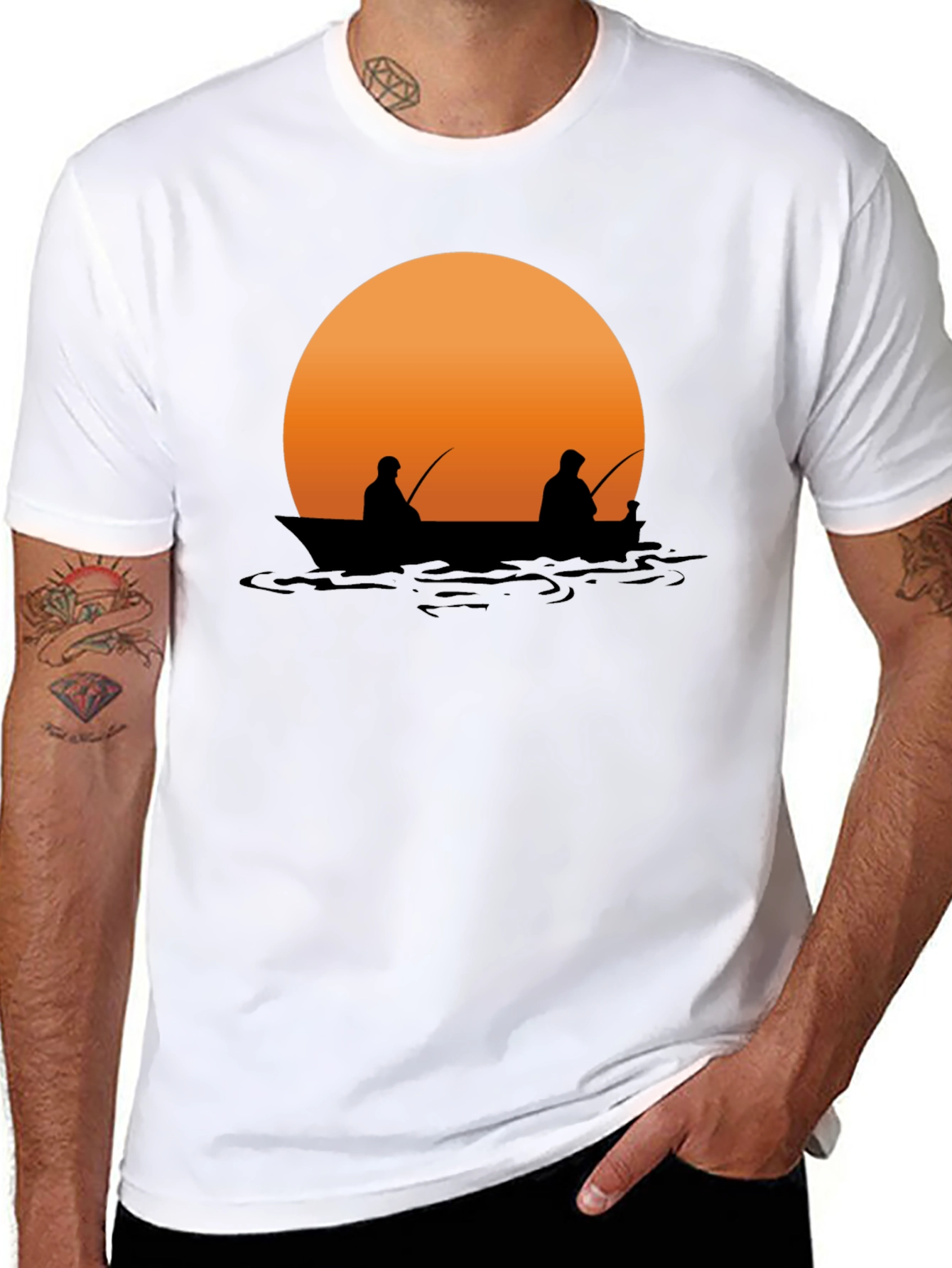 Black Sunset Fishing Graphic Tee - Relaxed Comfort view 8