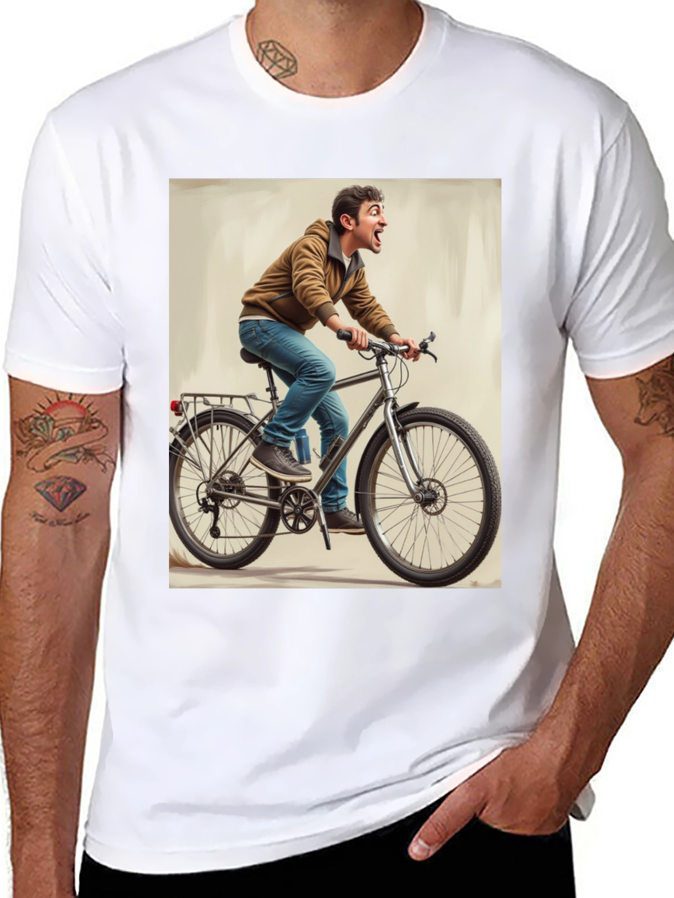 Black Funny Man on Bike Graphic Tee - Black view 8