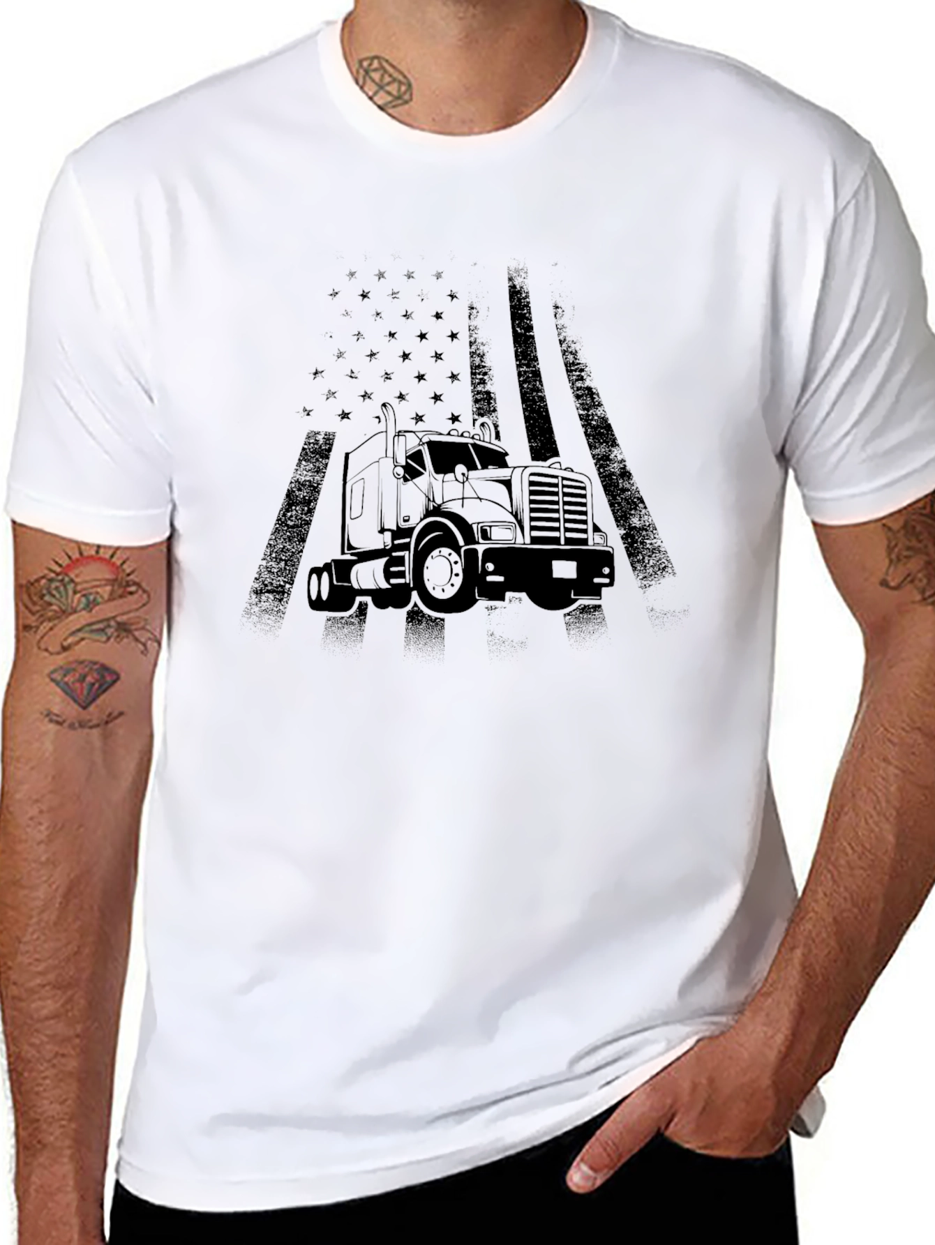 Black Trucker Flag Graphic Tee - Black view 8