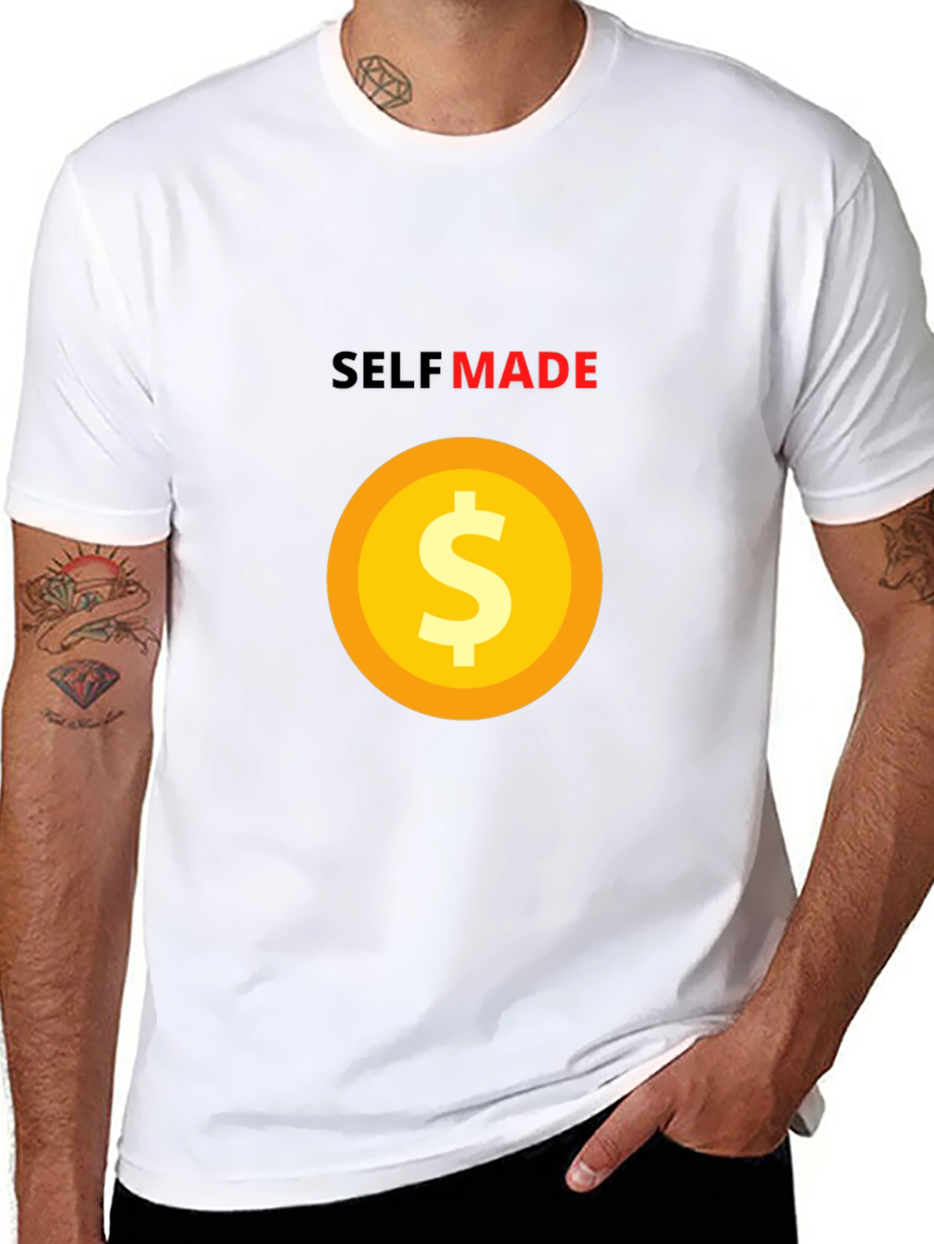 Black Self Made T-Shirt - Gold Dollar Sign - Black Tee view 8