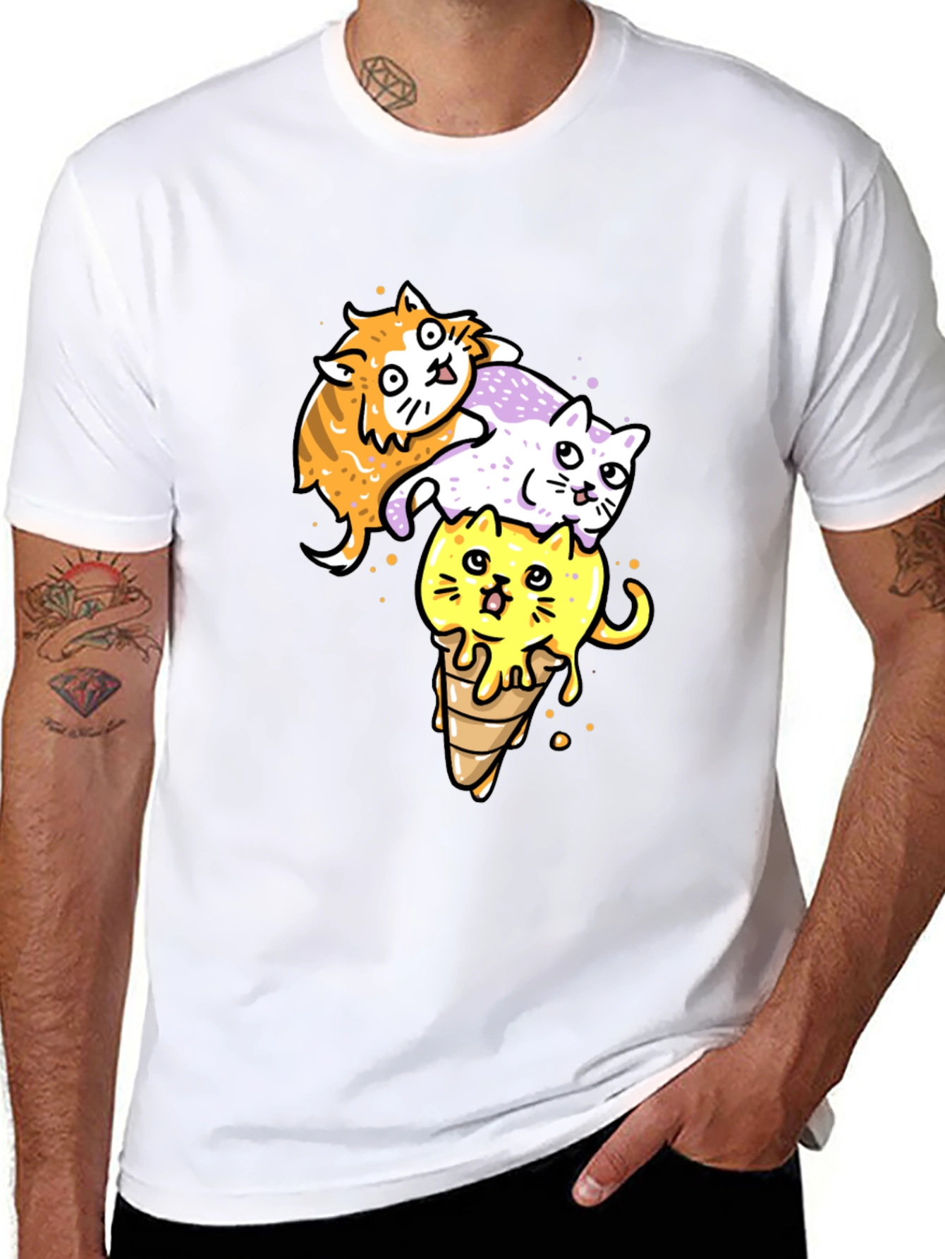 Black Cats Ice Cream T-Shirt, Fun Graphic Tee view 8