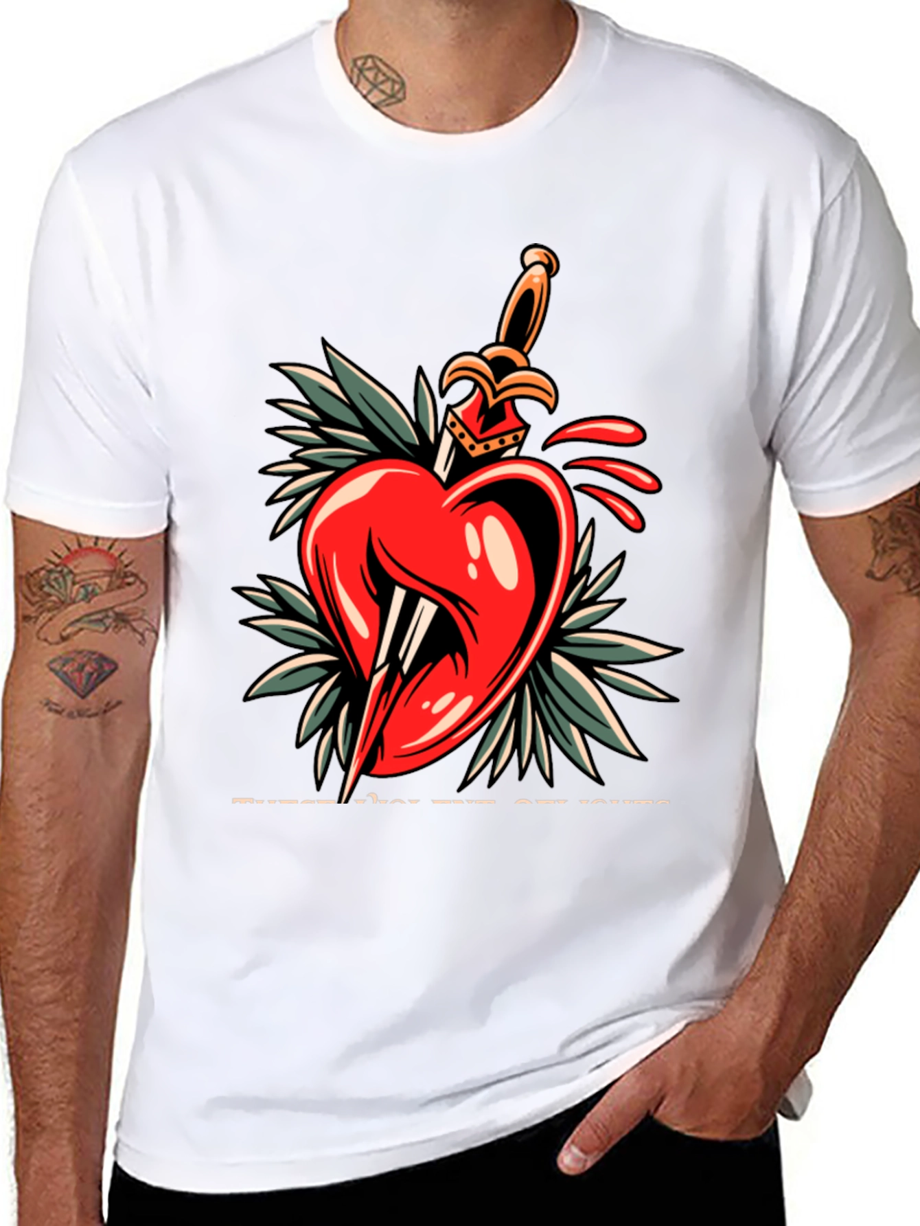 Black Heart & Dagger Graphic Tee - Edgy Streetwear Style view 8