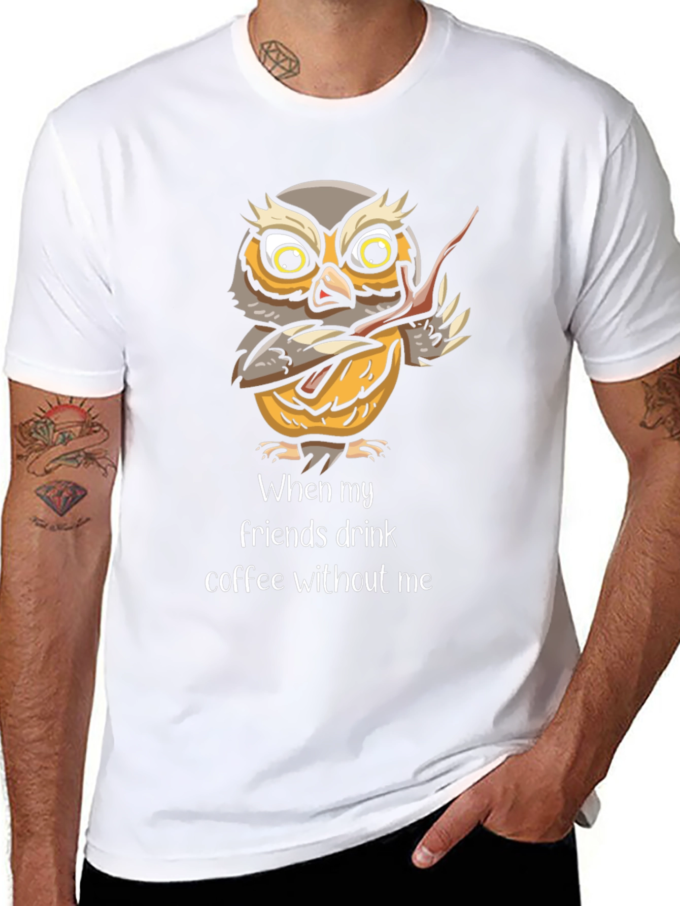 Black Funny Owl Coffee T-Shirt view 8