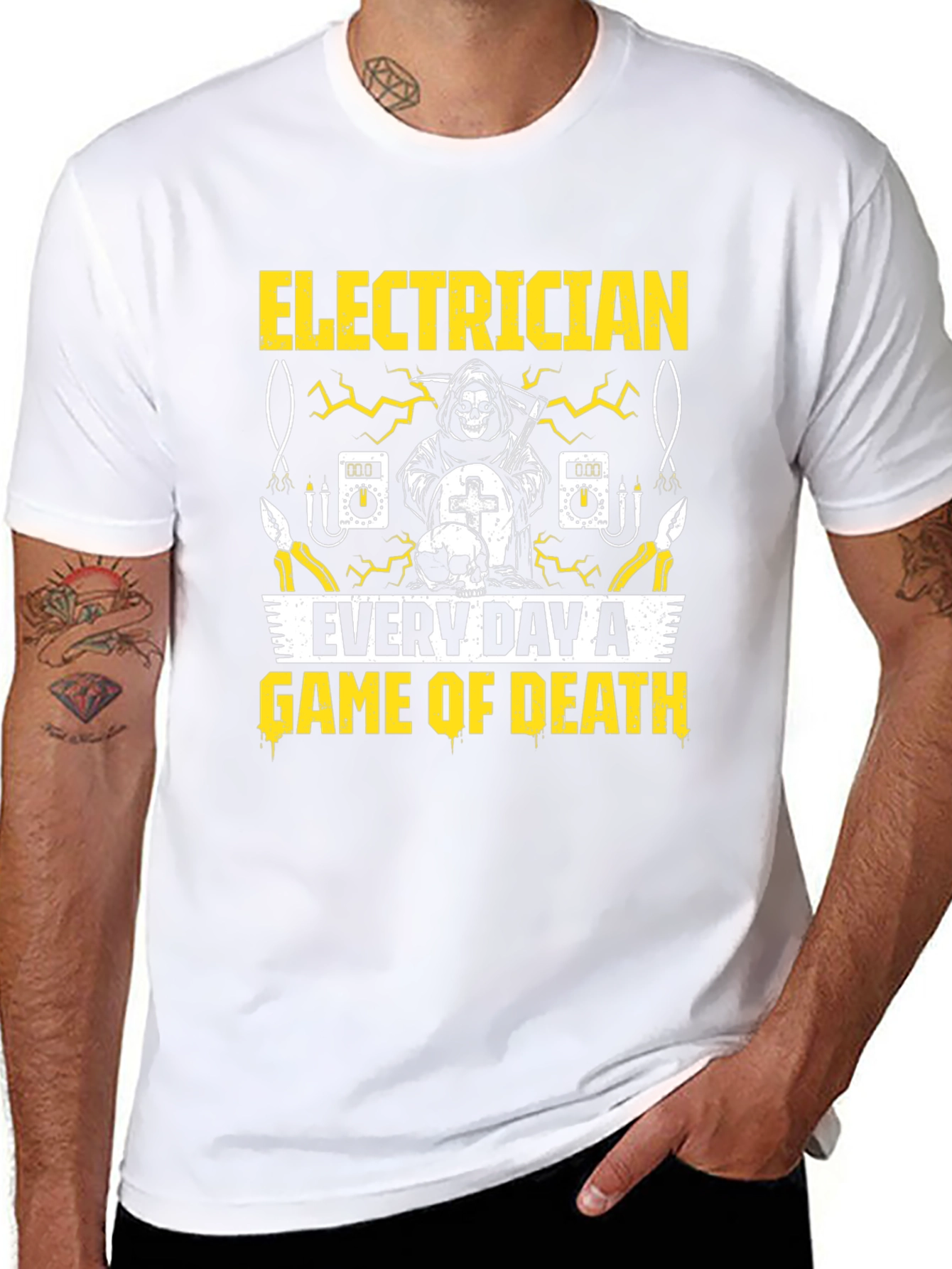 Black Electrician Game of Death Black T-Shirt view 8