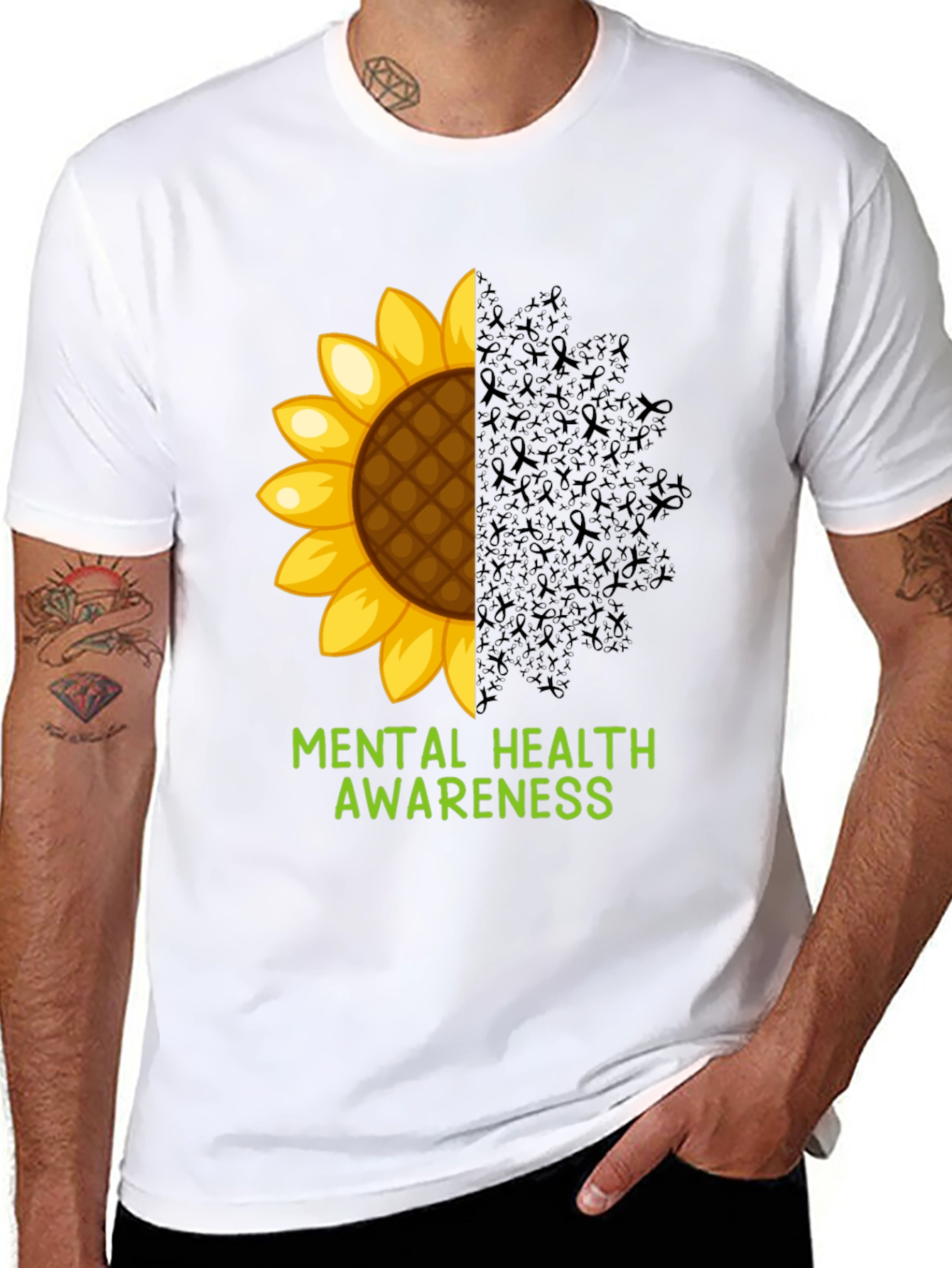 Black Mental Health Awareness Sunflower T-Shirt view 8