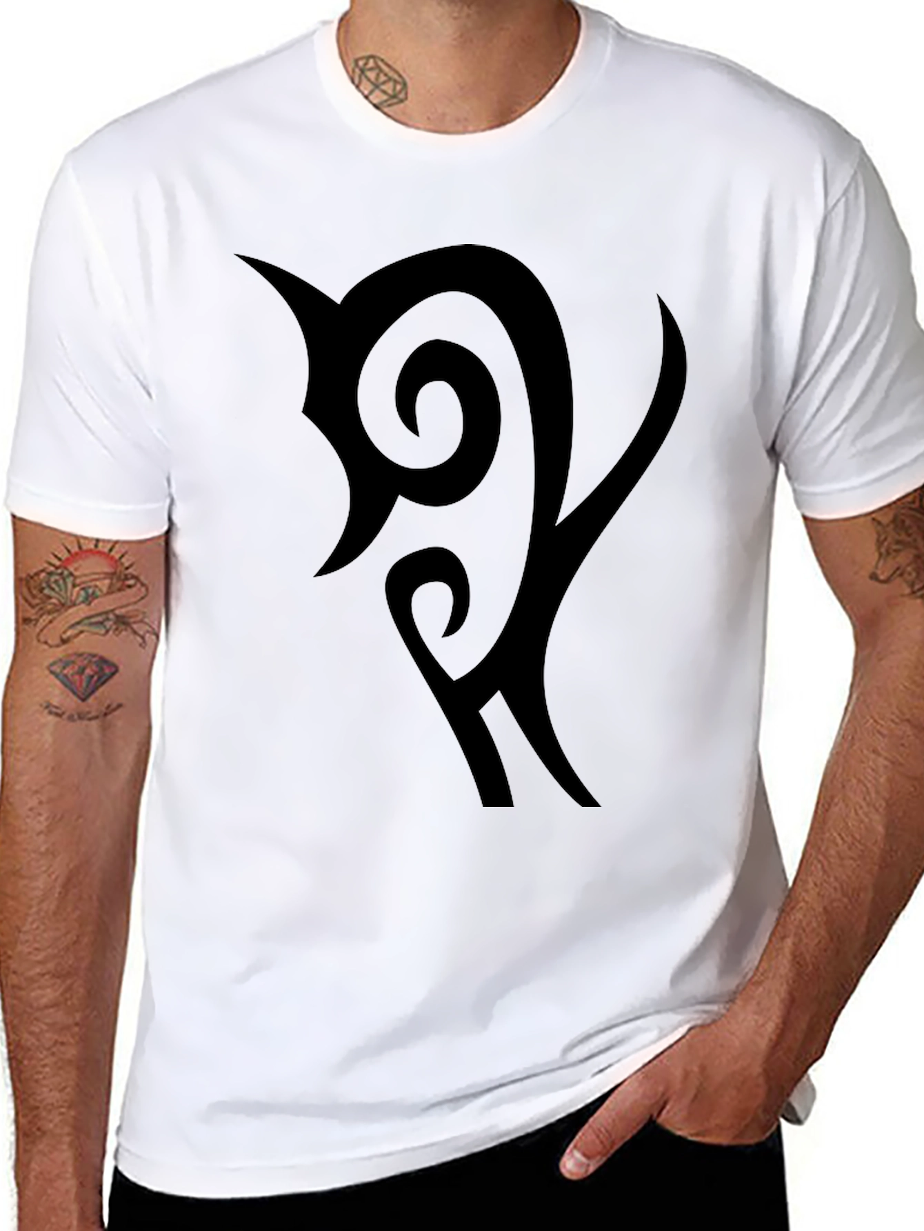 Black Black Graphic Tee - Tribal Design view 8