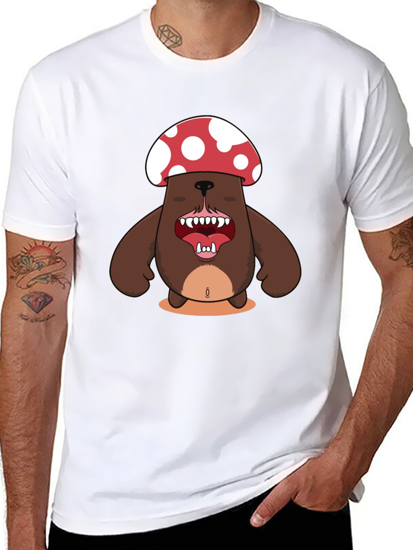 Black Mushroom Bear Graphic Tee - Unique Funny Design view 8