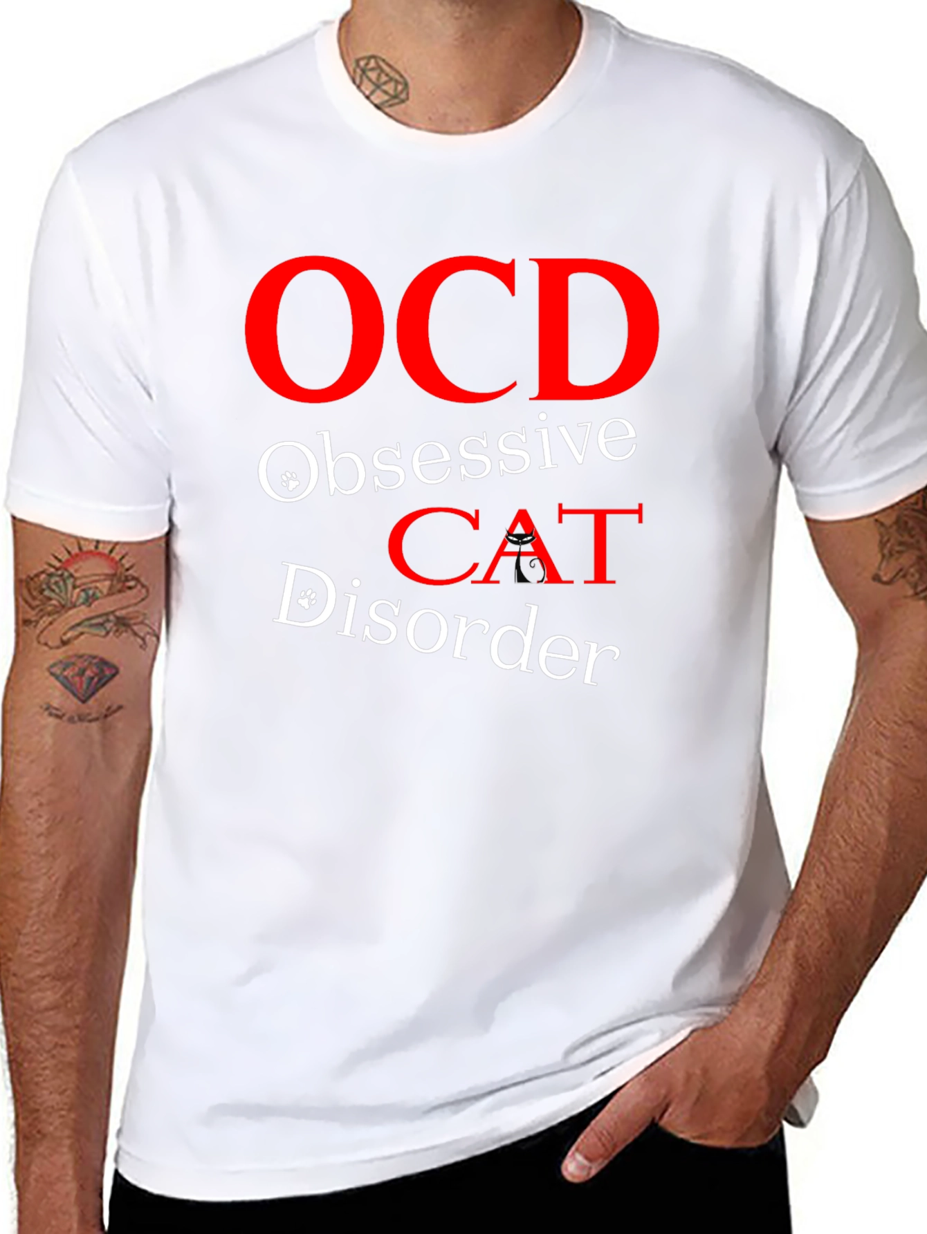 Black OCD Obsessive Cat Disorder T-Shirt view 8