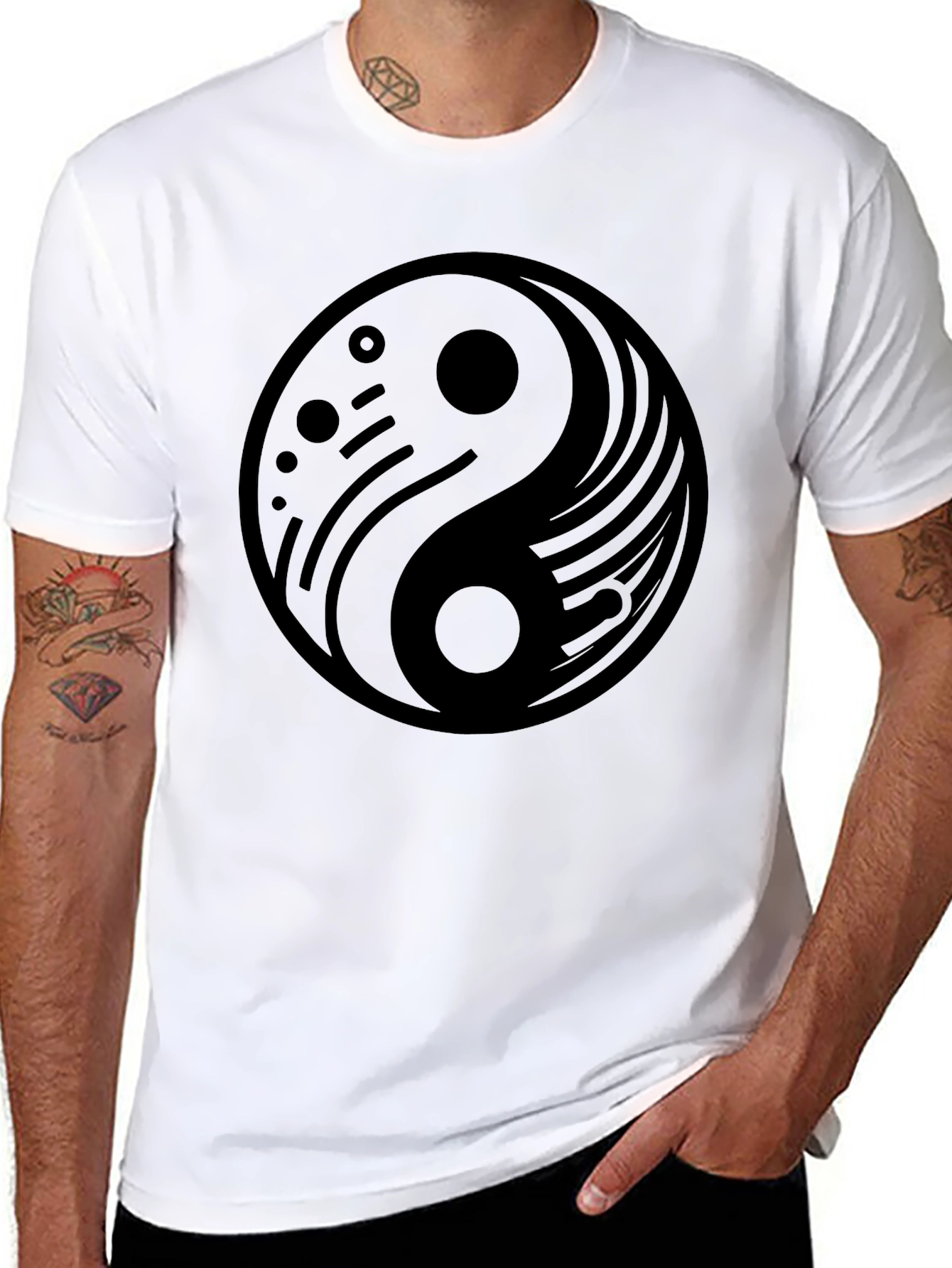 Black Yin Yang Graphic Black T-Shirt view 8