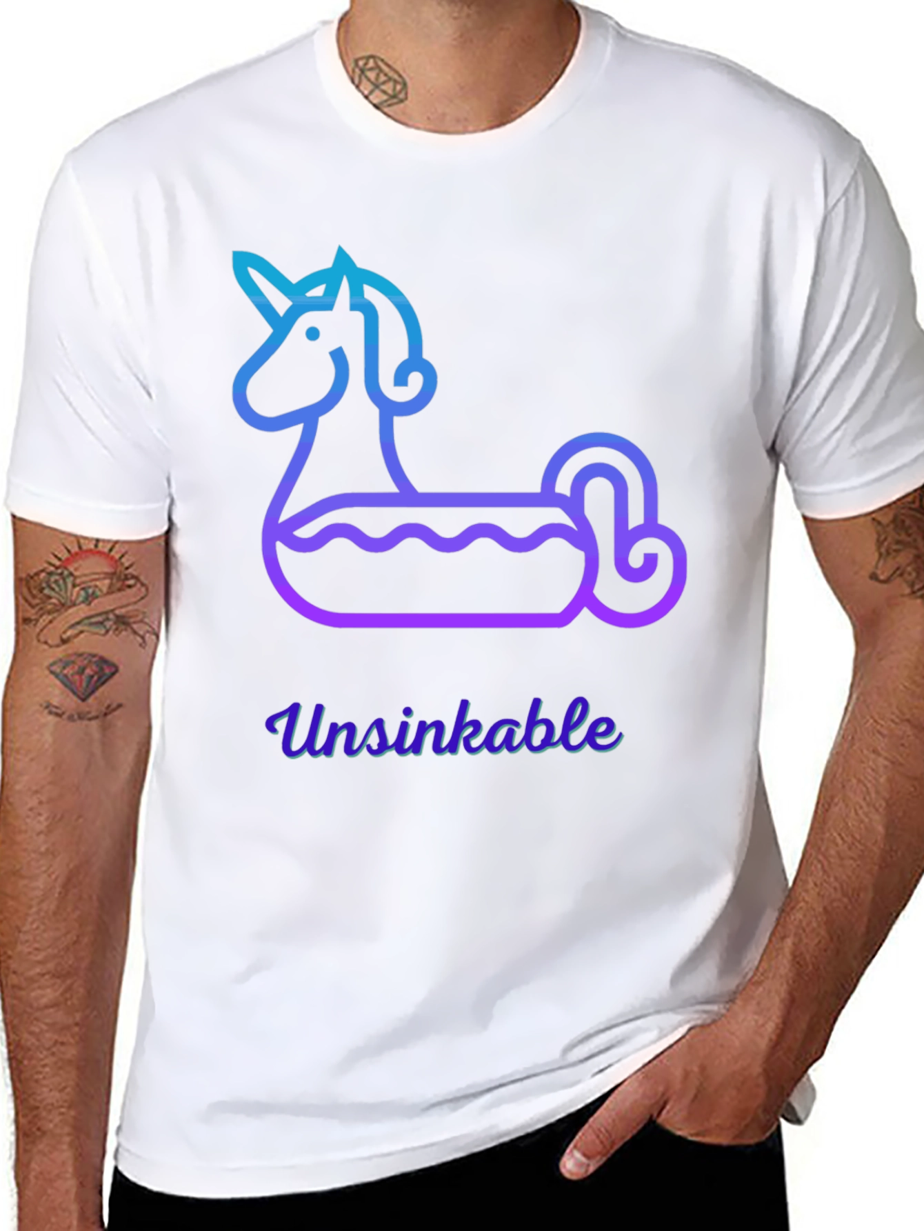 Black Unsinkable Unicorn Pool Float Tee view 8